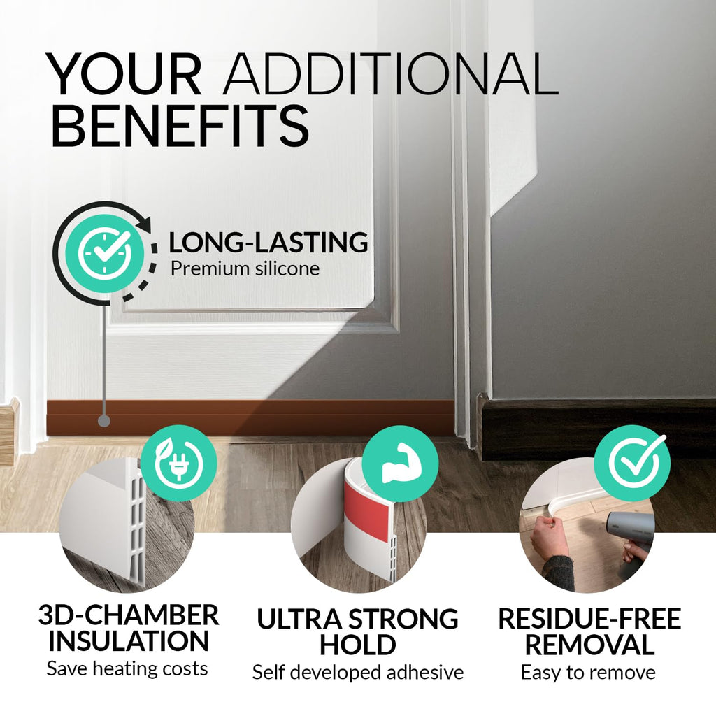 Vellure® Premium Door Draft Excluder Strip - Door Seal for Energy Saving - Quick and Easy Installation - Draught Excluder for Bottom of Door - Ideal for Keeping Out Cold
