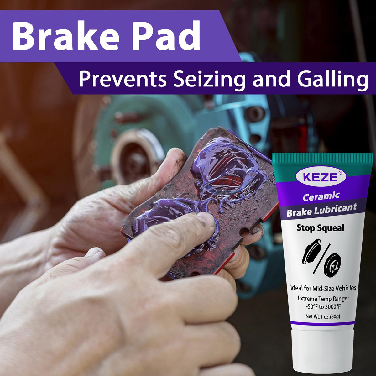 KEZE Grease Ceramic Brake Lube Automotive Heat Resistant, Rust Corrosion Protection Moisture-Proof Stop Squeal Synthetic Pin Grease for Bushing Caliper Pin Brake Pad,30g Each, 1-Pack
