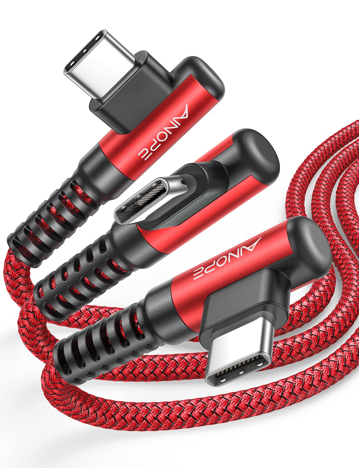 AINOPE 2-Pack 0.5ft USB C Cable, 3.1A Fast Charging, Right Angle, Durable Nylon Braided, Compatible with Galaxy S22 S21 Plus S20, Note 10 9 LG, Type C Charger