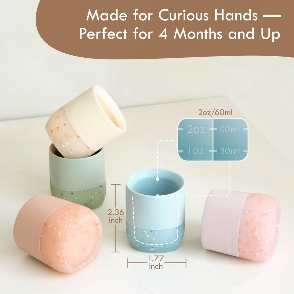 Moonkie Baby Cup | Silicone Open Cup Baby from 6 Months | Weighted Base (Anti-Tip) | BPA Free | Capacity Markings | 60ml (Mint)