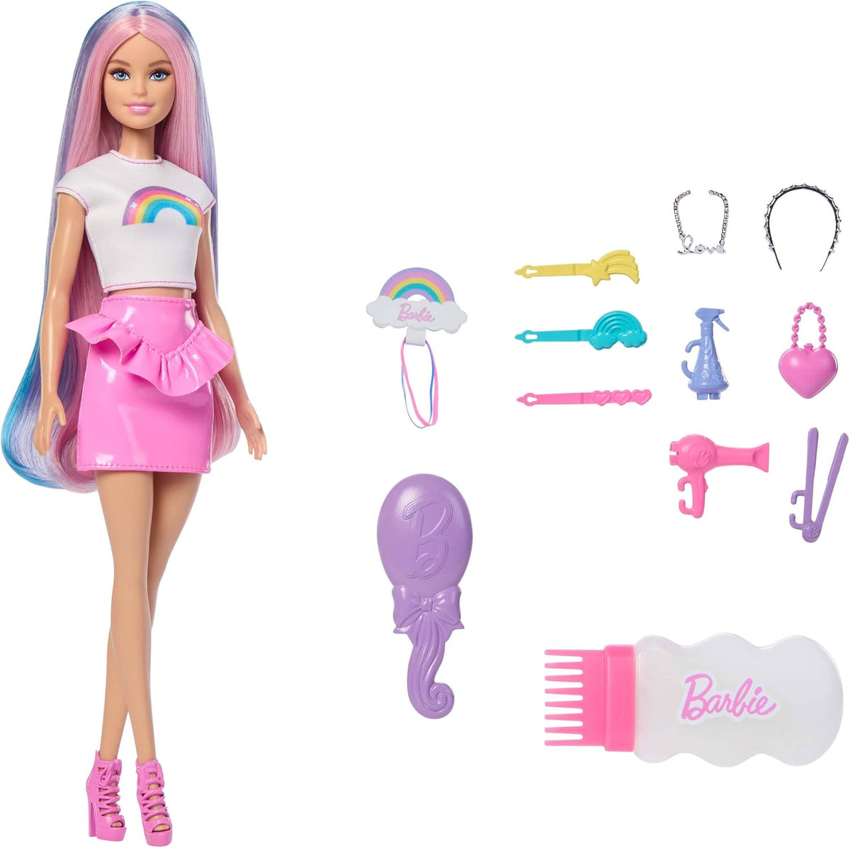 Barbie Rainbow Sparkle Hair Doll and Accessories