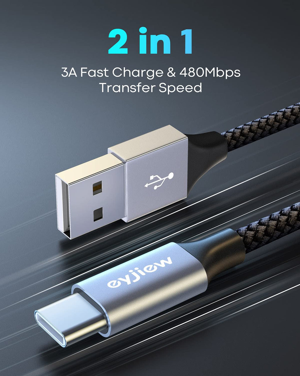 Short USB C Charger Cable 0.5m 2Pack, USB to USB C Car Charger Cable