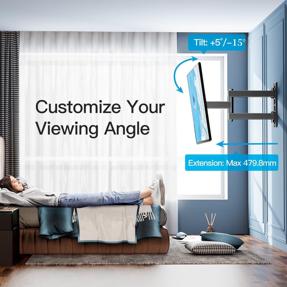 PERLESMITH TV Wall Bracket for 13-43 inch TVs, Swivel Tilt Extend Wall Mount for Flat & Curved TV up to 20kg, Max.VESA 200x200mm