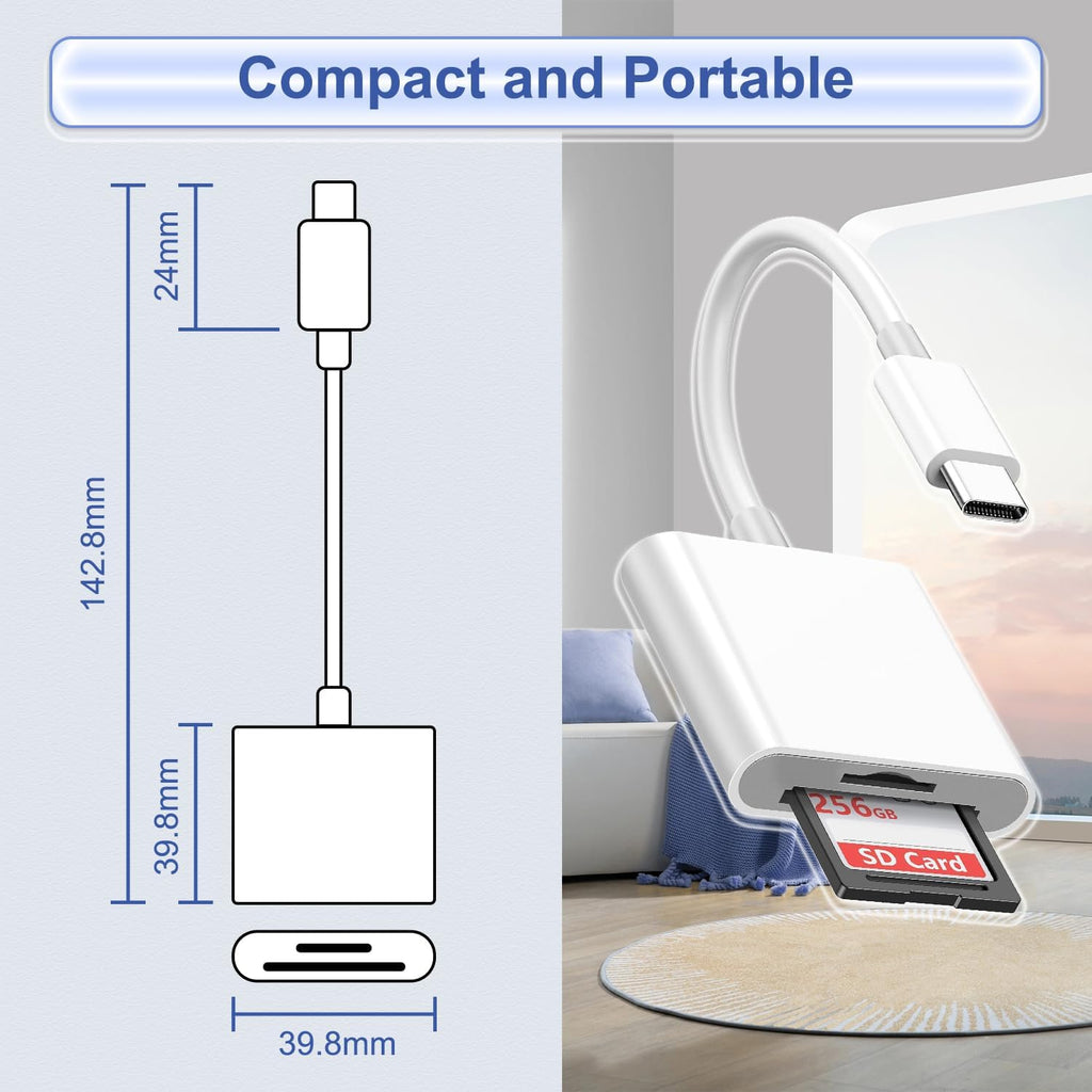 USB C SD Card Reader for iPhone 15 16 17, iPad Pro/mini/Air, MacBook Air/Pro, Samsung S25/S24,Type C Card Reader with Dual Slot Memory Card Reader Trail Camera Card Viewer USB C to SD Card OTG Adapter