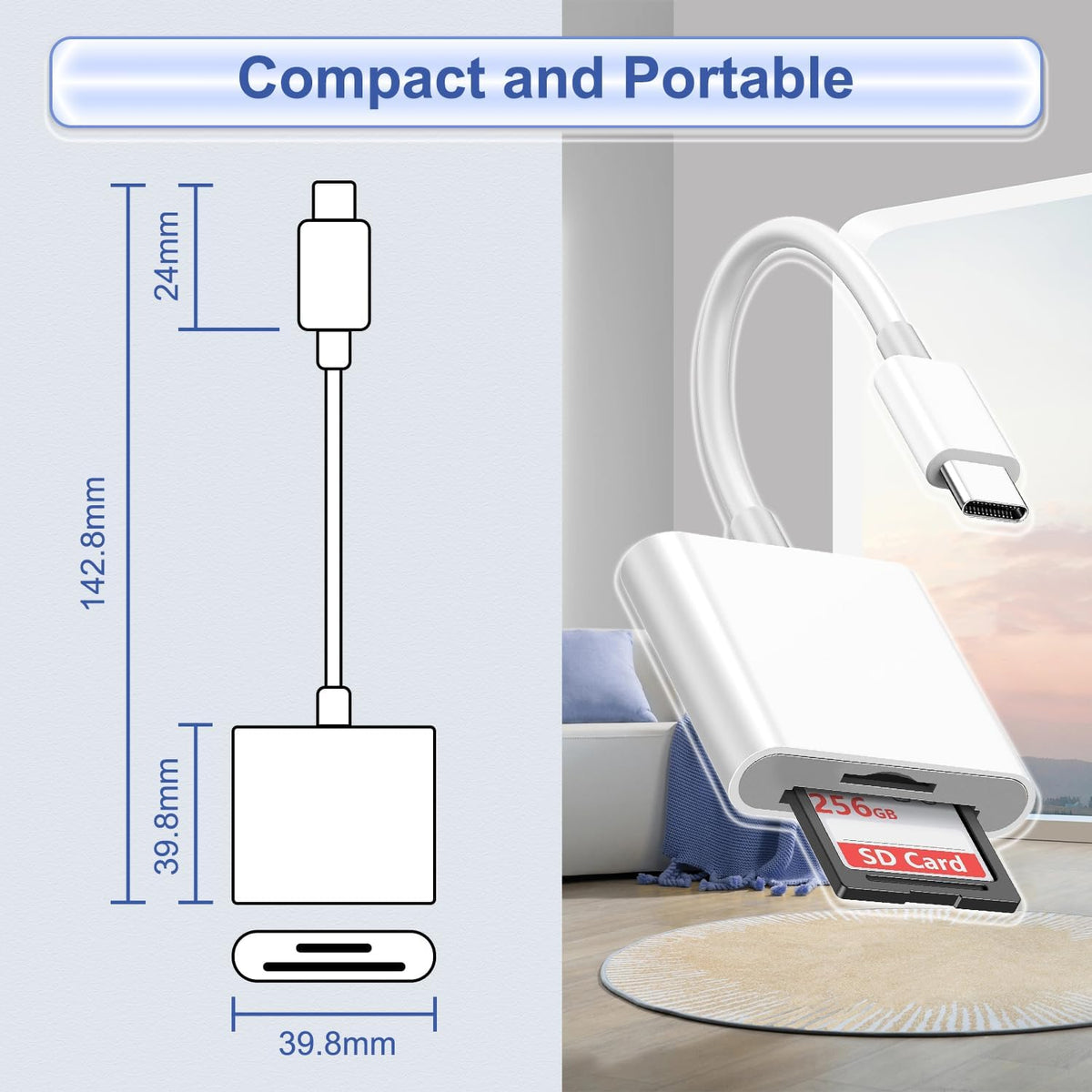 USB C SD Card Reader for iPhone 15 16 17, iPad Pro/mini/Air, MacBook Air/Pro, Samsung S25/S24,Type C Card Reader with Dual Slot Memory Card Reader Trail Camera Card Viewer USB C to SD Card OTG Adapter