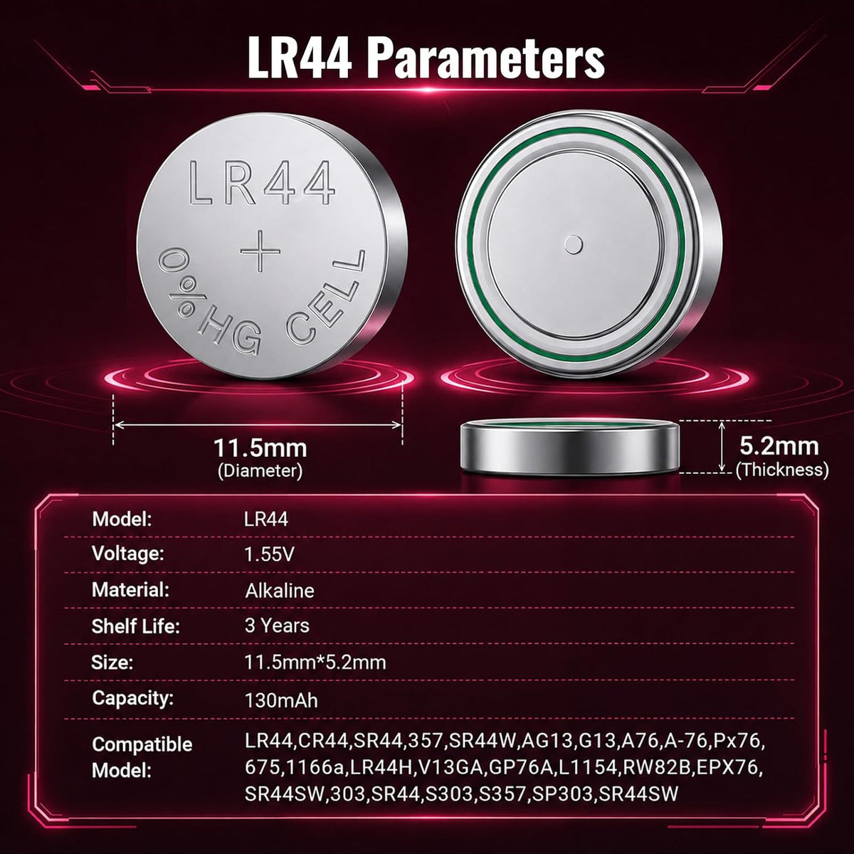 POWEROWL LR44 A76 (12 Pack) 1.5V Alkaline Battery For Thermometers, Watches