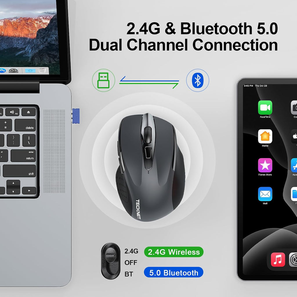 TECKNET Bluetooth Mouse, Wireless Mouse Rechargeable