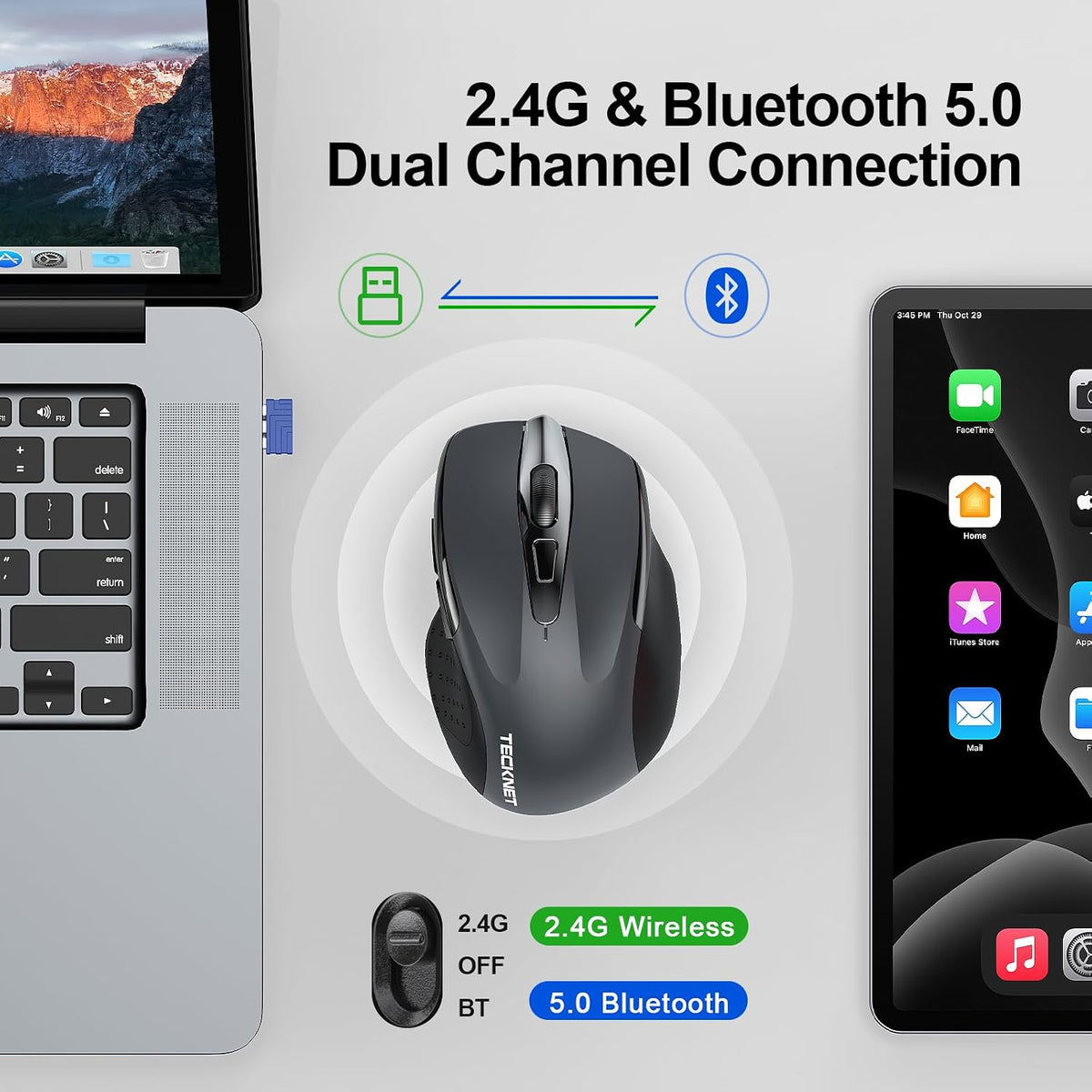 TECKNET Bluetooth Mouse, Wireless Mouse Rechargeable