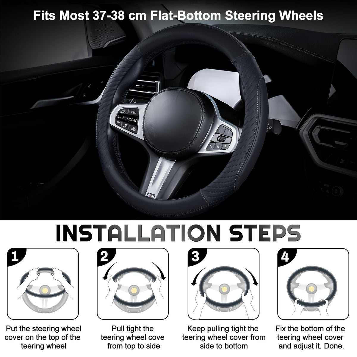 Universal Car Steering Wheel Cover Leather 37-38 cm Soft Microfiber - Gray
