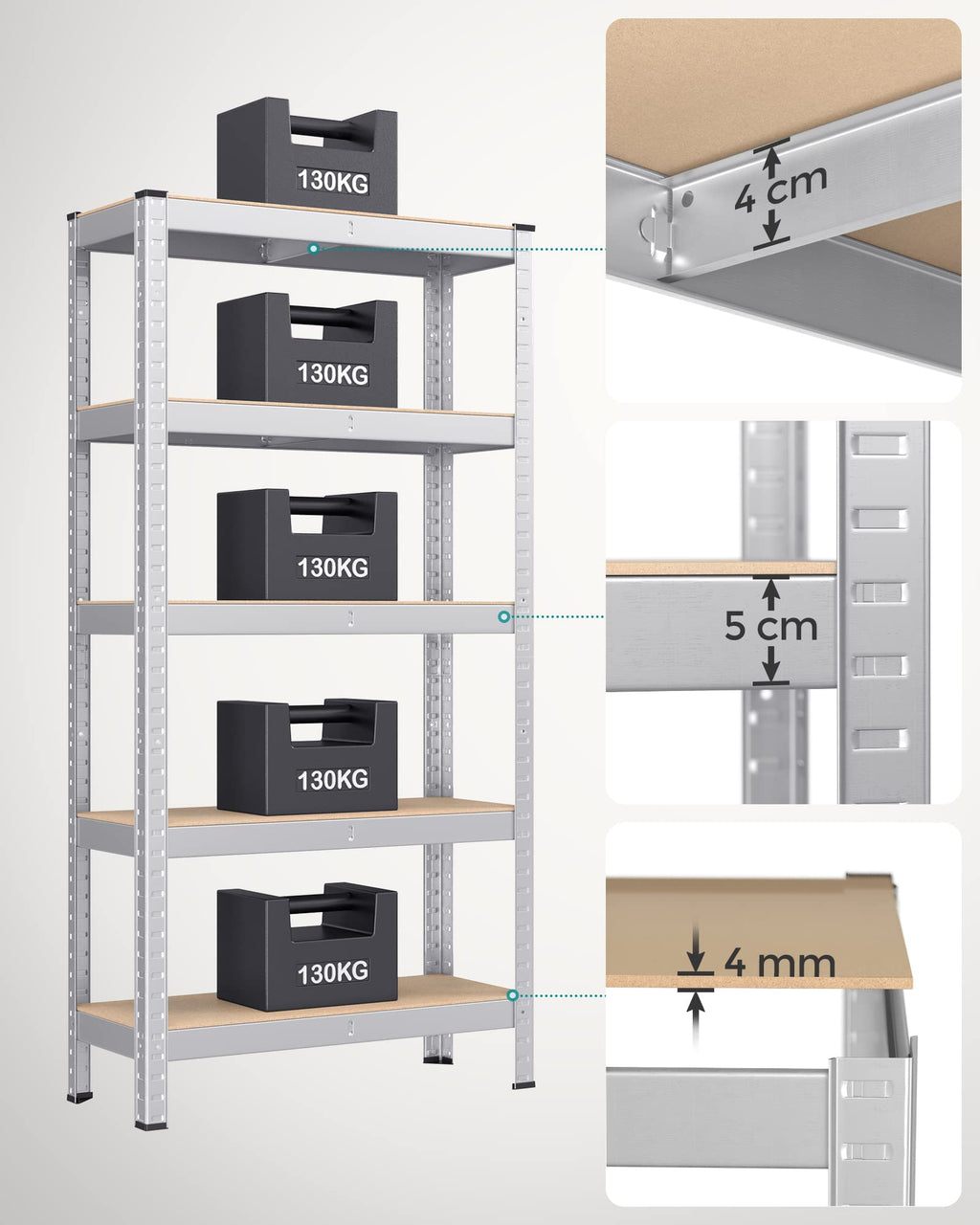 SONGMICS 5-Tier Heavy-Duty Shelving Units, Set of 2, Boltless Assembly