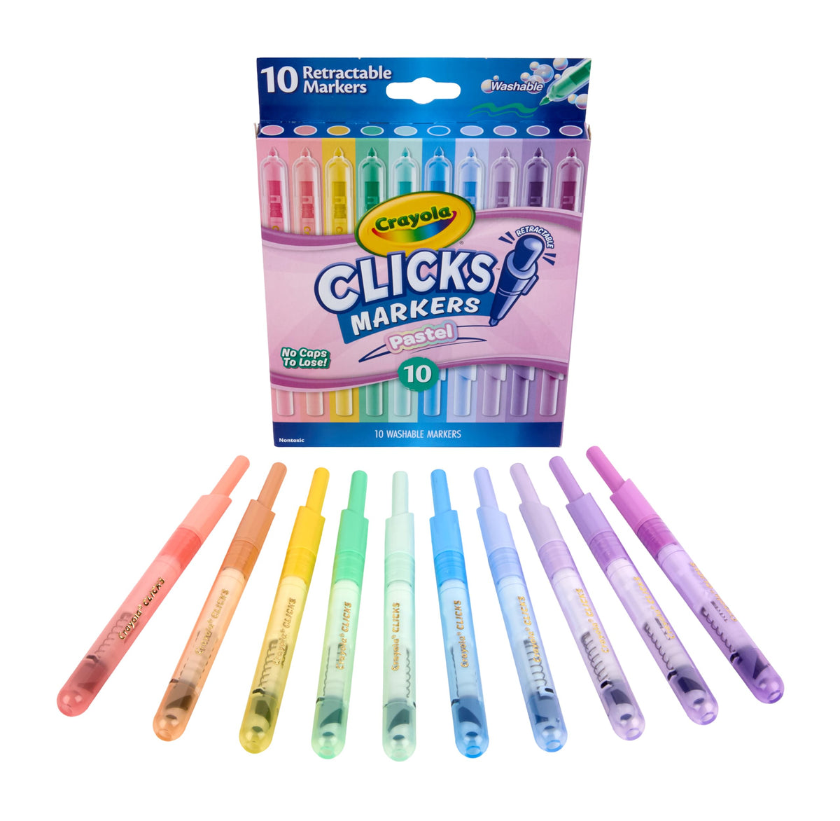 Crayola Clicks Retractable Tip Markers (10ct), Washable Cone Tip Art Marker Set, Cute Aesthetic School Supplies, Classroom Must Haves, Ages 8+