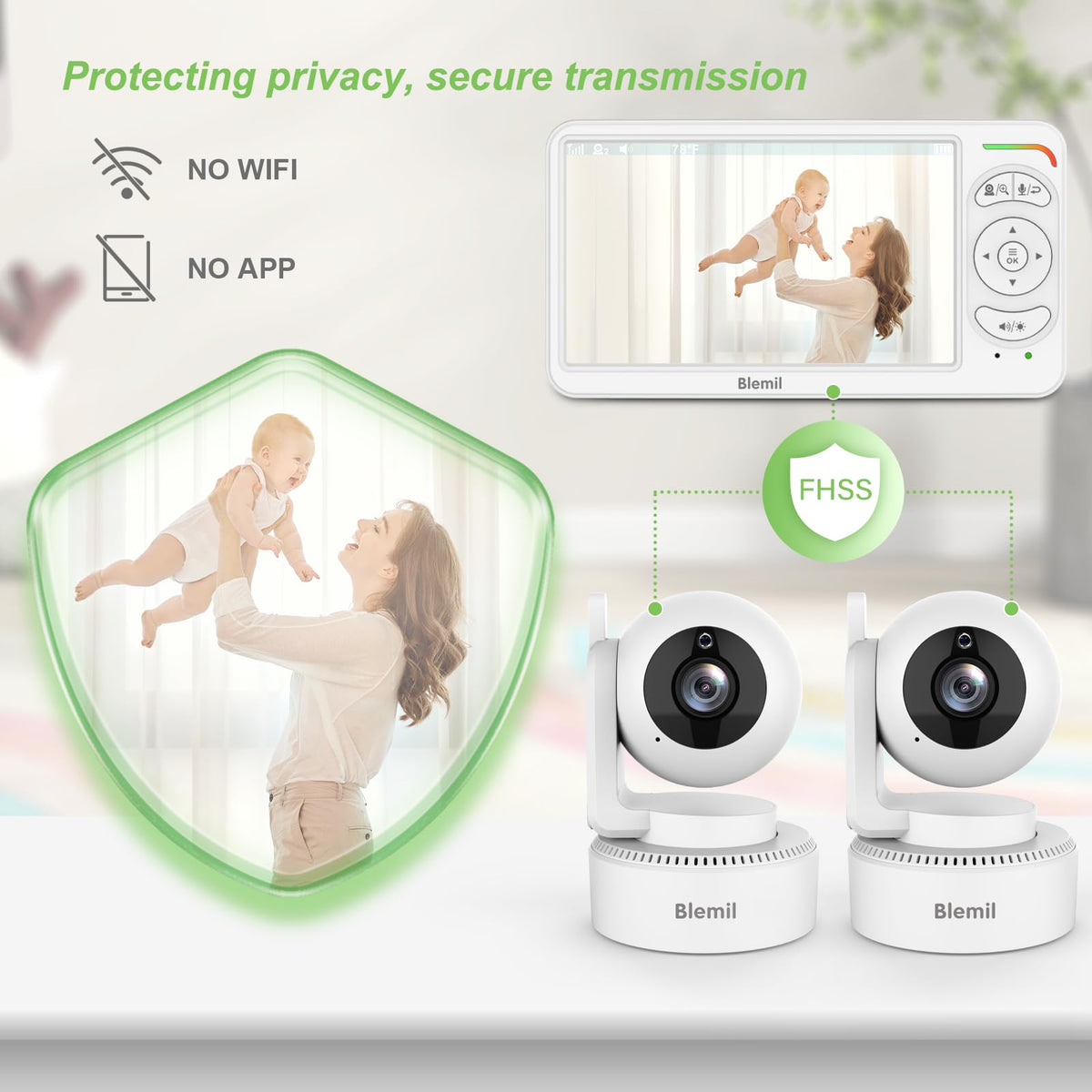 Blemil Baby Monitor with Camera, 6'' IPS Screen Baby Camera Monitor No WiFi
