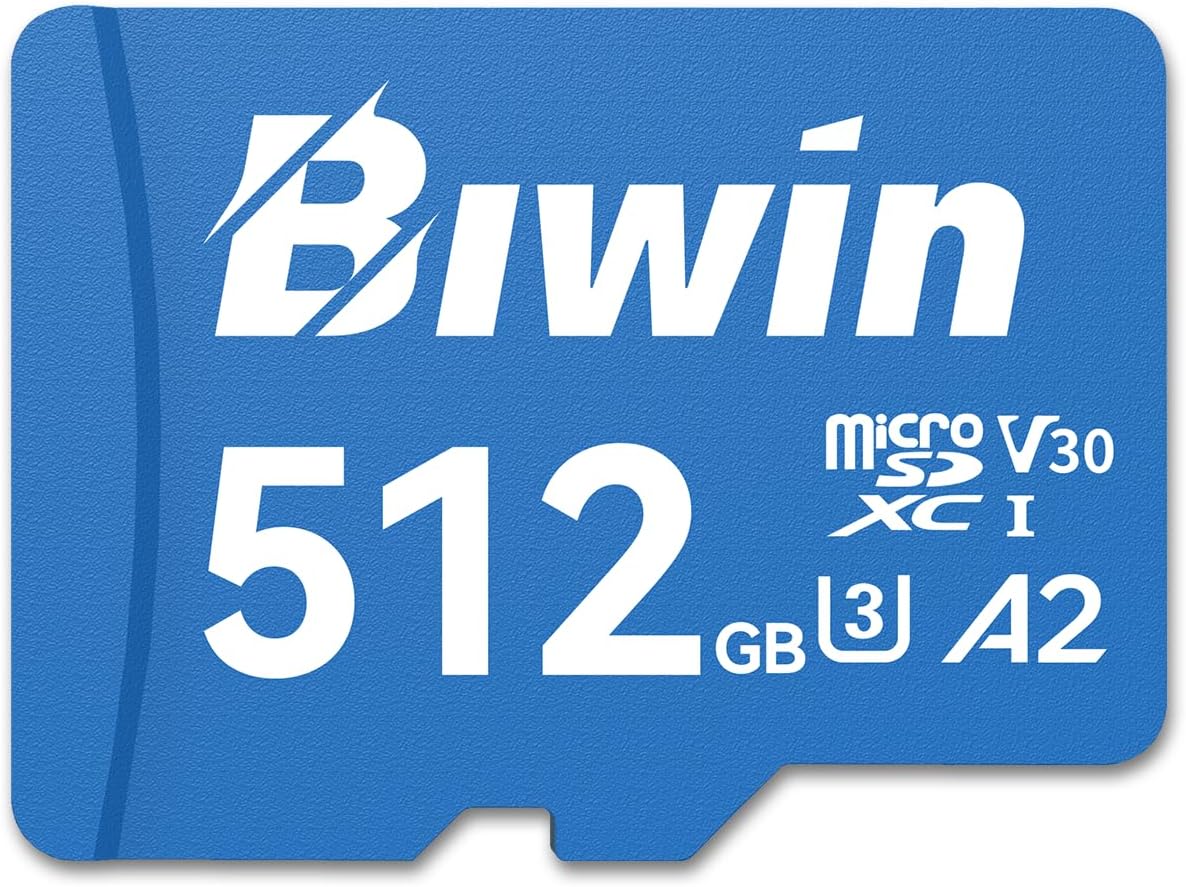 Biwin MS210 Micro SDXC SD Memory Card 512GB, Up to 210 MB/s, UHS-I V30 4K UHD A2 U3 SD Card for Digital Camera, Smartphones, Action Cams, Drones