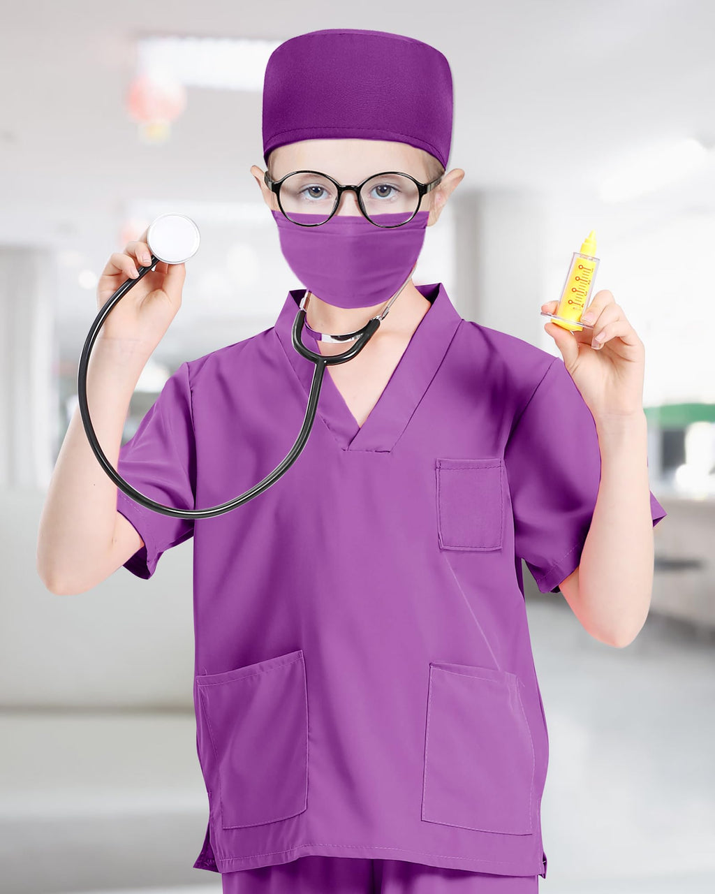 ICECUTE Doctor Scrubs for Kids,7 Pcs Scrubs Costume with Accessories 3-11Y