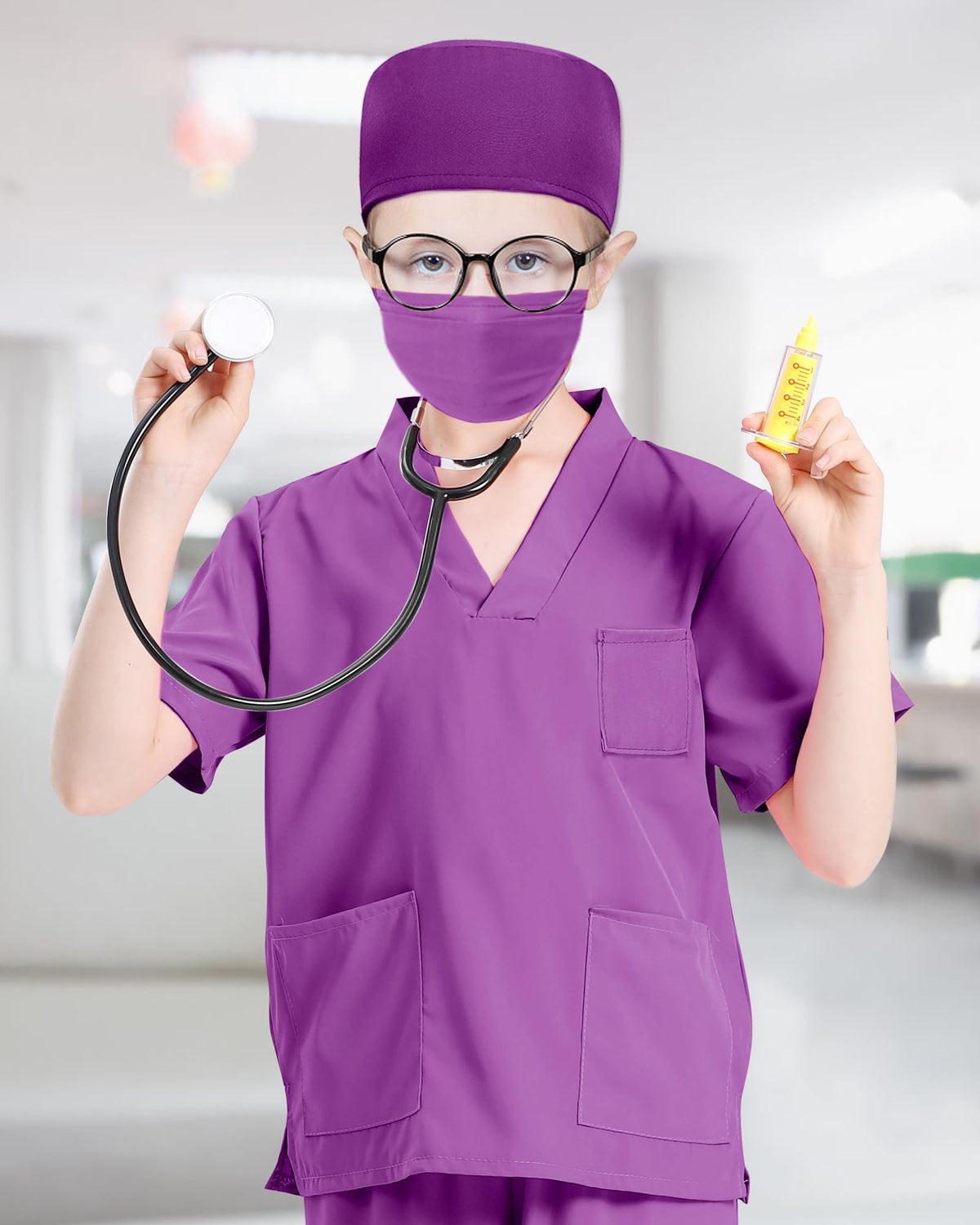 ICECUTE Doctor Scrubs for Kids,7 Pcs Scrubs Costume with Accessories 3-11Y
