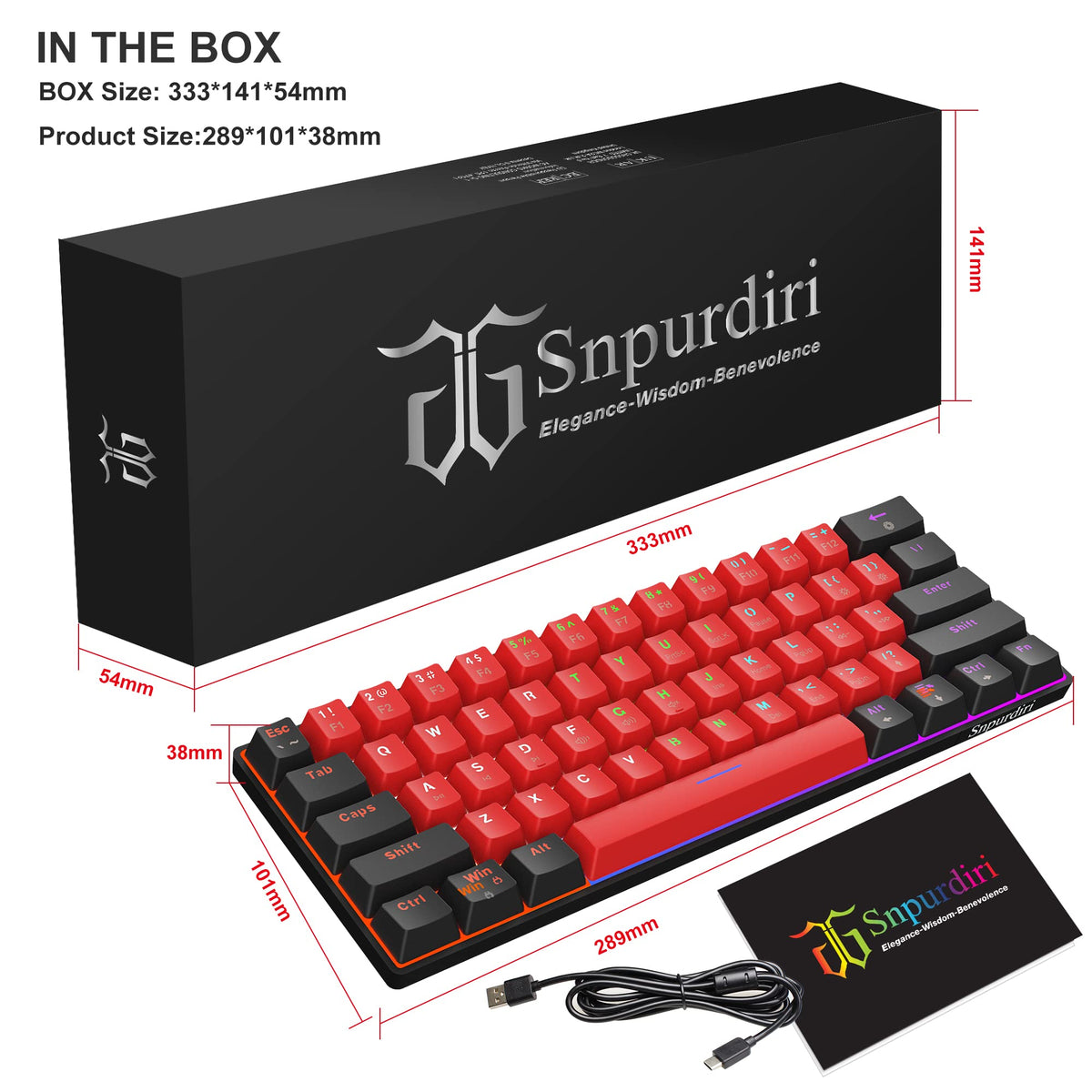 Snpurdiri 2.4G 60% Wireless Gaming Keyboard and Mouse Combo (White-Grey)