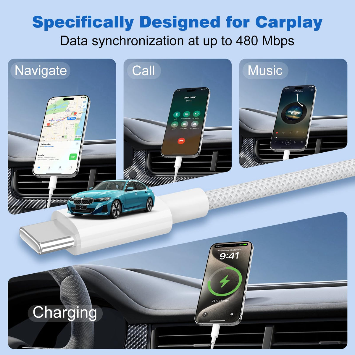 USB C to USB C Charger Cable 2M 3Pack, 60W Fast Charger Cable 2 Metre, Nylon Braided C to C Charging Cord Compatible with iPhone 18 17 16 Pro Max, Samsung Galaxy S26 S25, MacBook Air