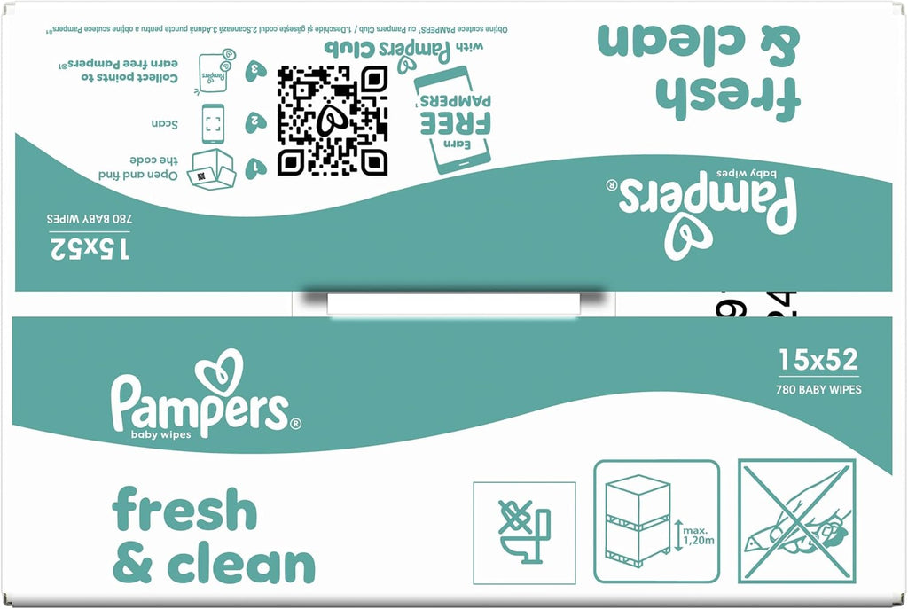 Pampers Fresh Clean Baby Wipes, 780 Count