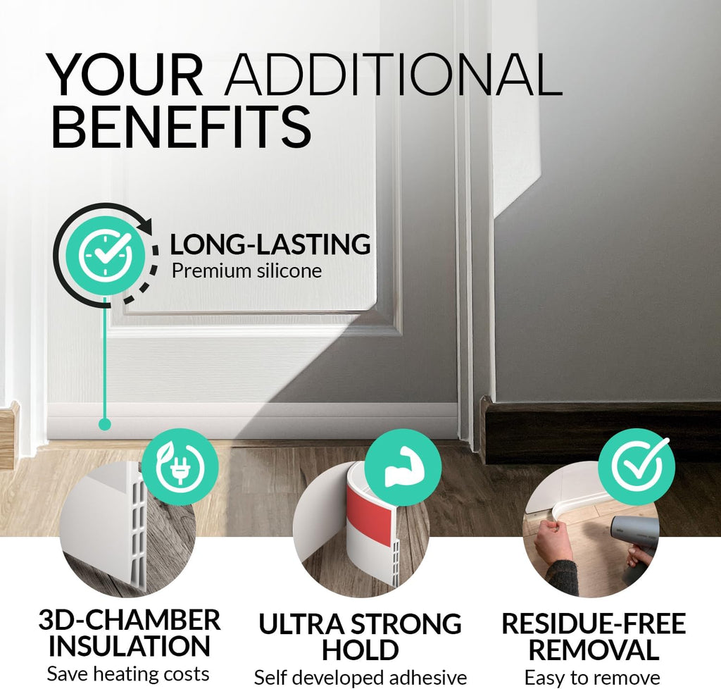 Vellure® Premium Door Draft Excluder Strip - Door Seal for Energy Saving - Quick and Easy Installation - Draught Excluder for Bottom of Door - Ideal for Keeping Out Cold
