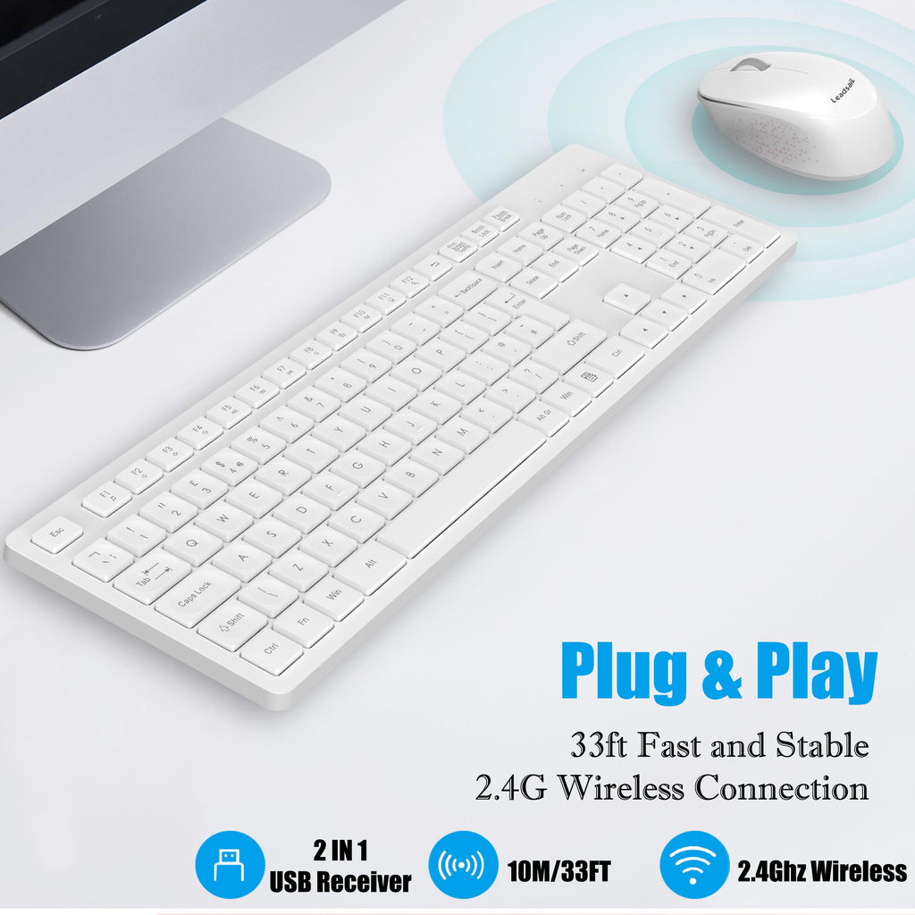 LeadsaiL Wireless Keyboard and Mouse Set, 2.4GHz USB Computer Keyboards and Mouse Combo, Ergonomic Design with 12 Multimedia Shortcuts for HP/Lenovo Laptop and Mac-Pink