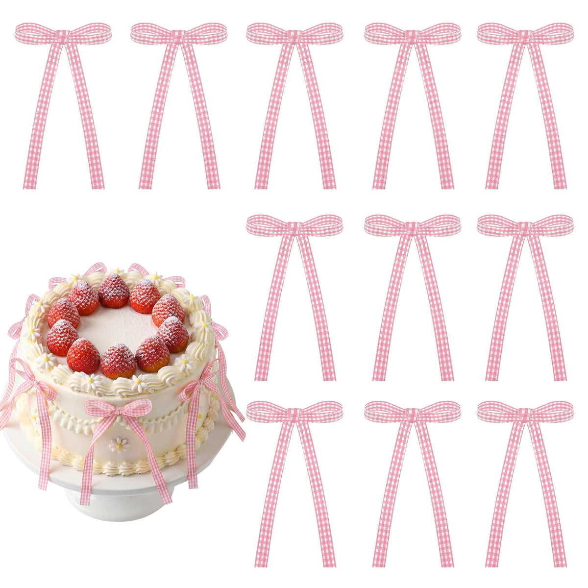 30 Pack Bow Cake Toppers Black Ribbon Bows for Cake Halloween Party Decor