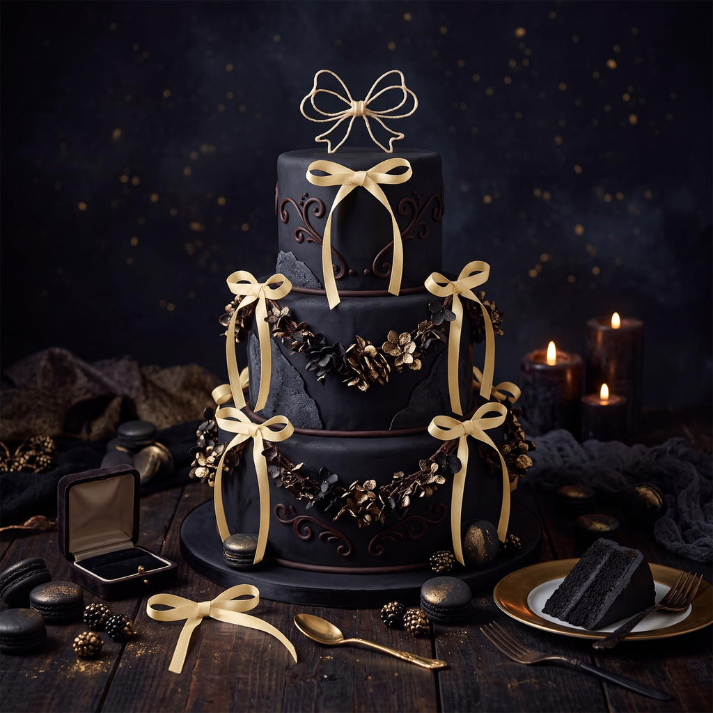 30 Pack Bow Cake Toppers Black Ribbon Bows for Cake Halloween Party Decor