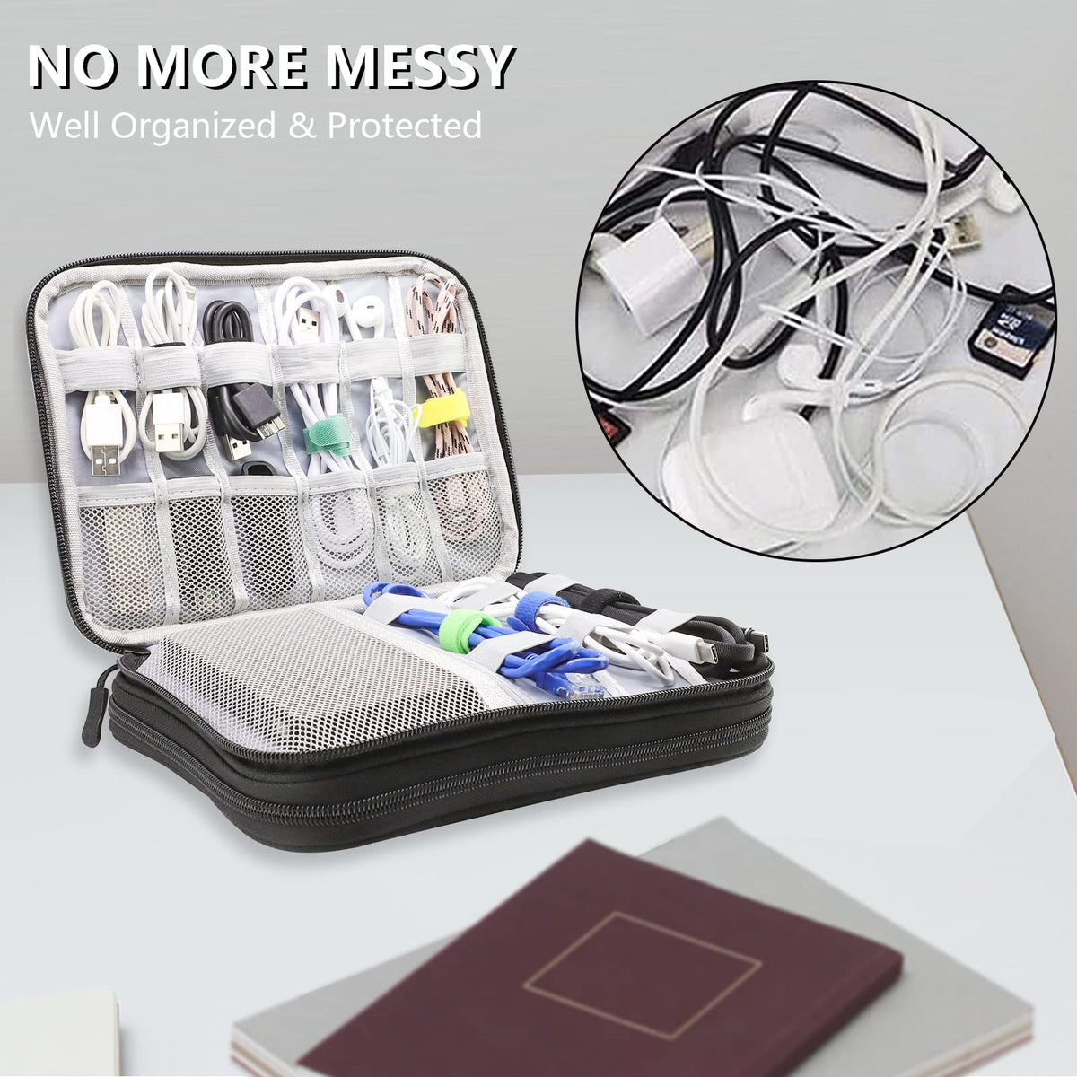 Teskyer Travel Cable Organiser Bag, Travel Essential, Black