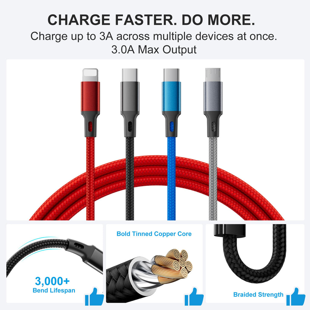 Amuvec Multi Charger Cable, 4 in 1 Fast Phone Charger Cables 1.2M Red