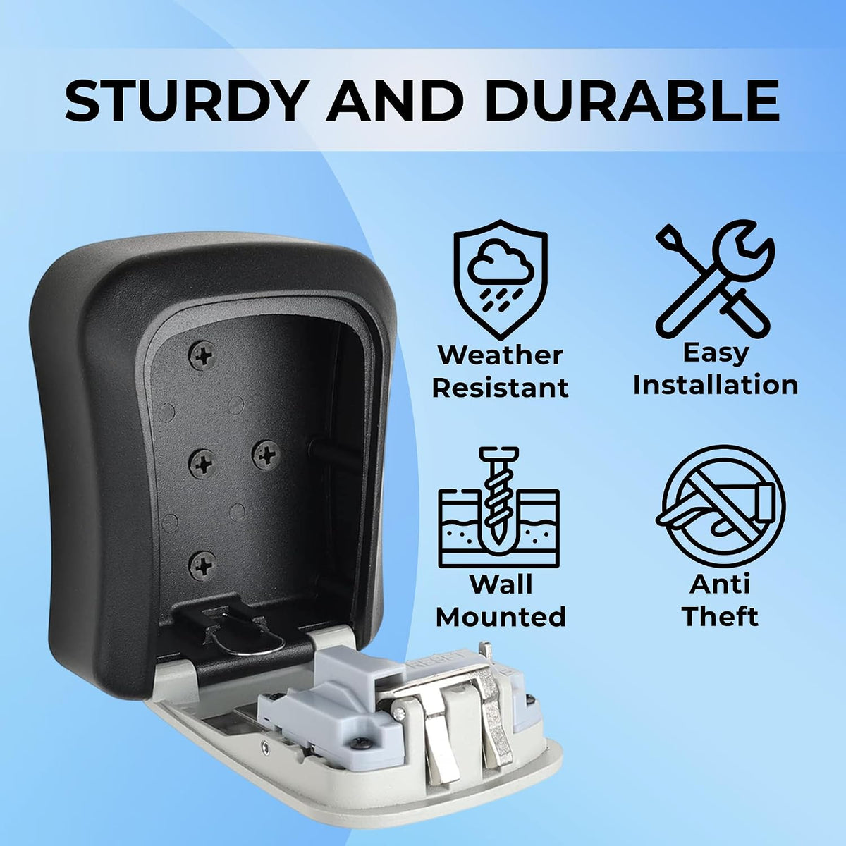 XShield 4-Digit Wall-Mounted Key Lock Box with Zinc Alloy Dial (Black)