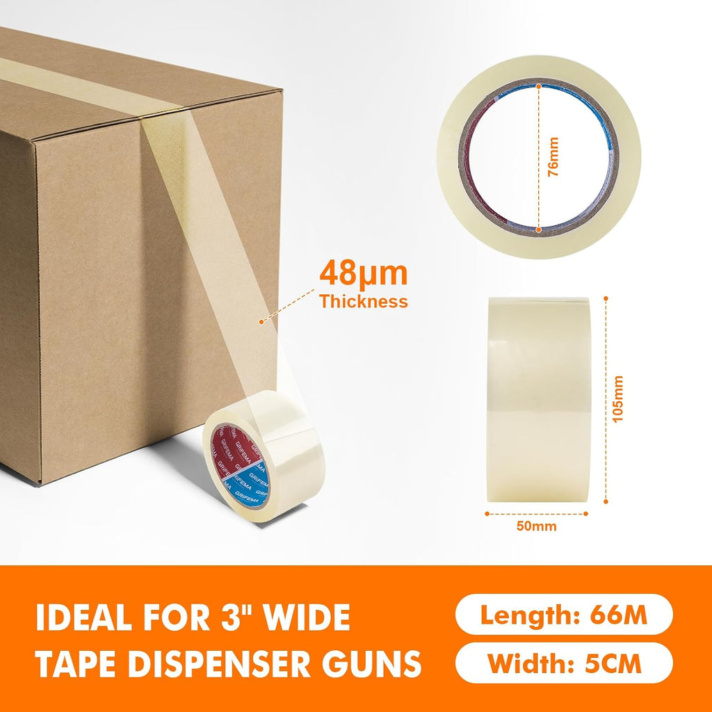 GRIFEMA GA4003-1 Parcel Tape 66m x 5cm Clear for Boxes & Moving