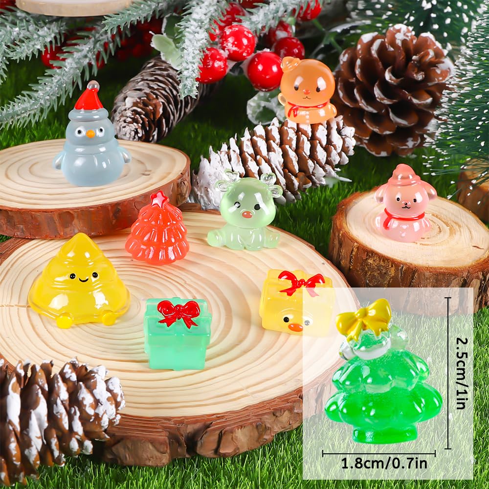 DIYDEC 24pcs Luminous Christmas Mini Resin Tree Figures Toys