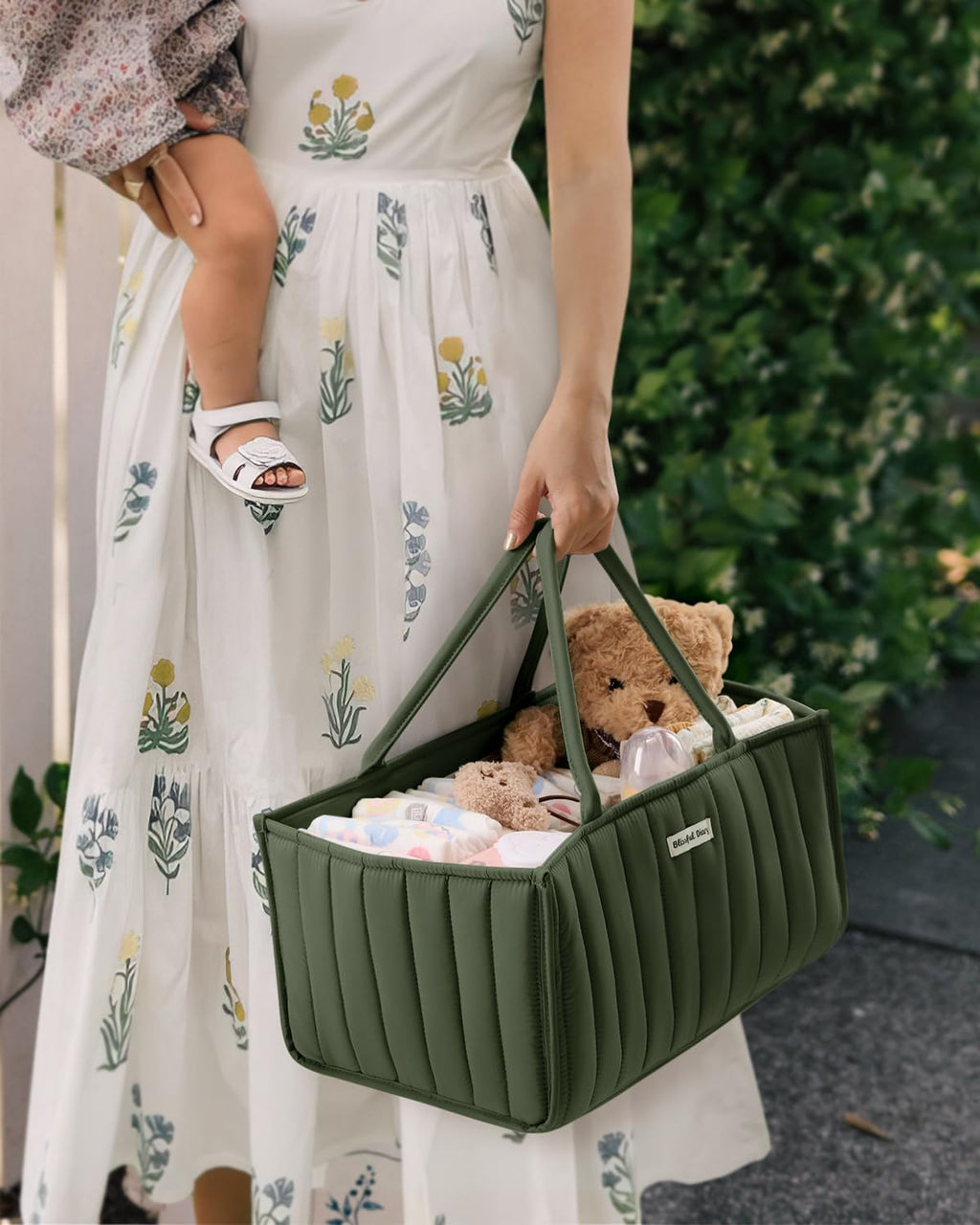 Blissful Diary Nappy Caddy Organiser, Baby Diaper Caddy for Nappy Station, Stylish Storage Basket for Newborn Essentials, Baby Shower Gifts for Girl or Boy, Sage Green
