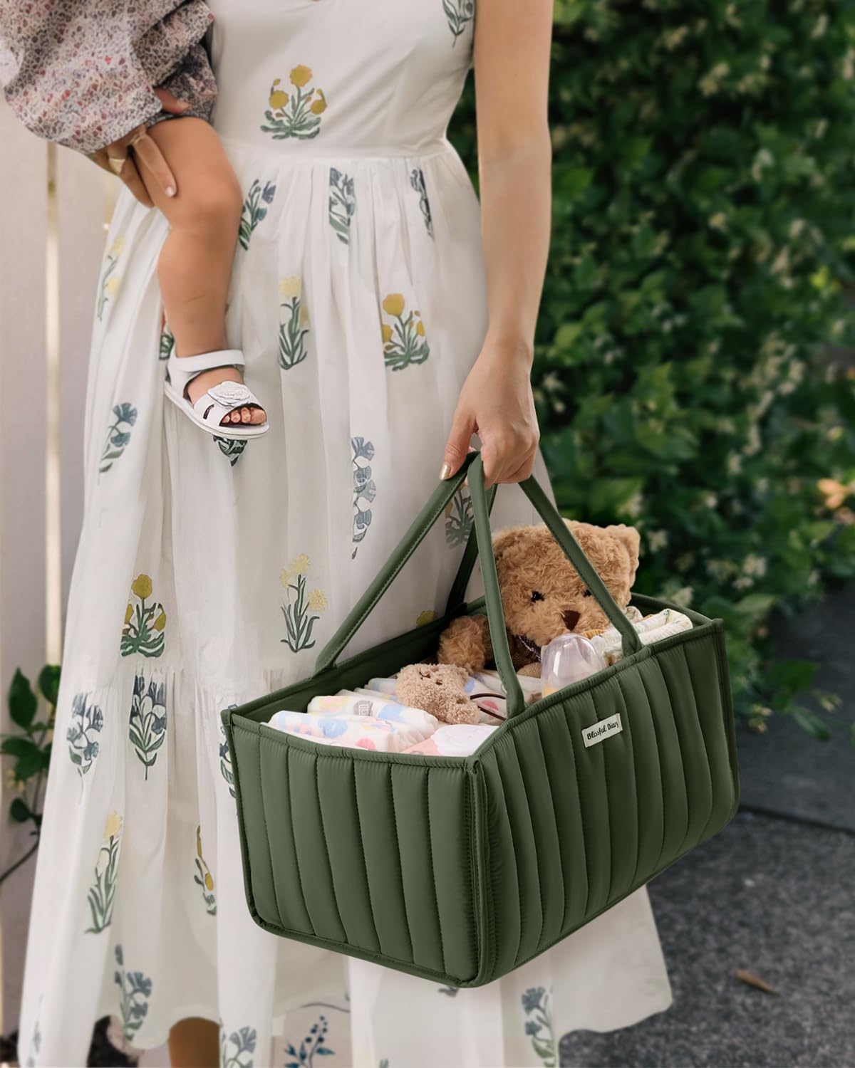 Blissful Diary Nappy Caddy Organiser, Baby Diaper Caddy for Nappy Station, Stylish Storage Basket for Newborn Essentials, Baby Shower Gifts for Girl or Boy, Sage Green