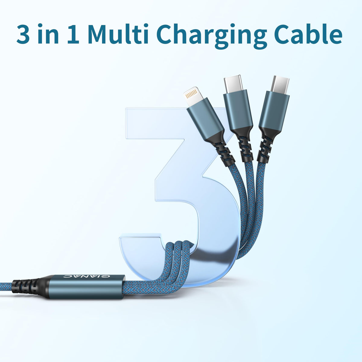 GIANAC Multi Charger Cable [3Pack 1.2M] 3 in 1 Charging Cable Nylon Braided