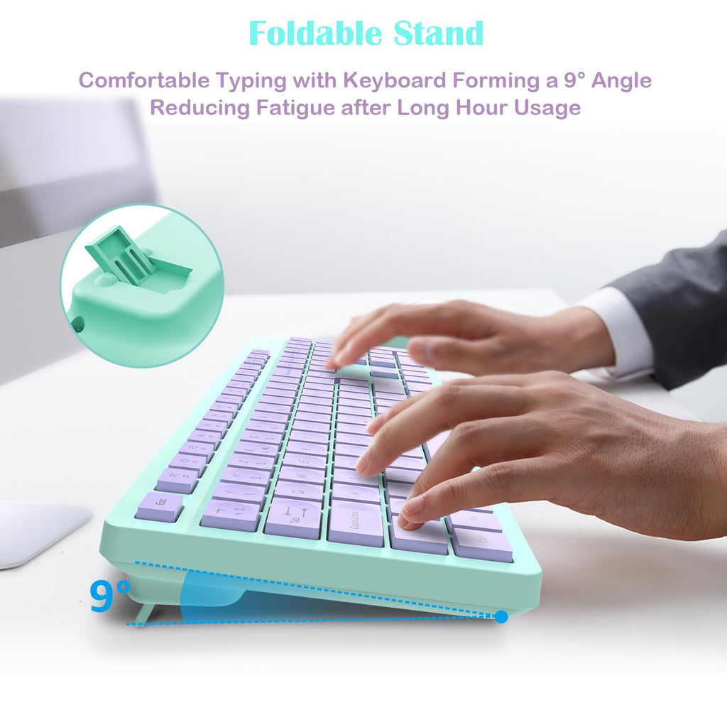 LeadsaiL Wireless Keyboard and Mouse Set, 2.4GHz USB Computer Keyboards and Mouse Combo, Ergonomic Design with 12 Multimedia Shortcuts for HP/Lenovo Laptop and Mac-Pink
