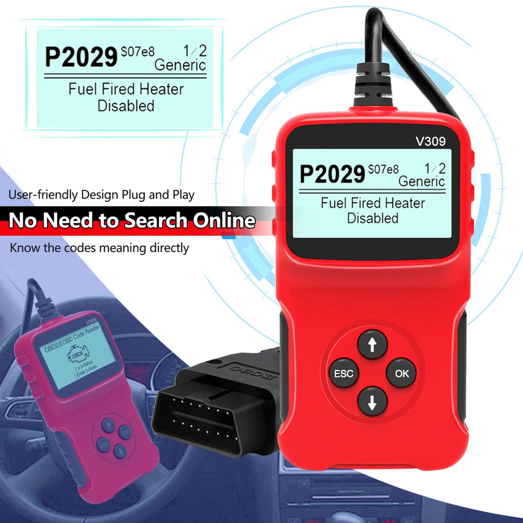 OBD2 Scanner Car Engine Fault Code Reader Wired, V302 OBDII Scan Tool