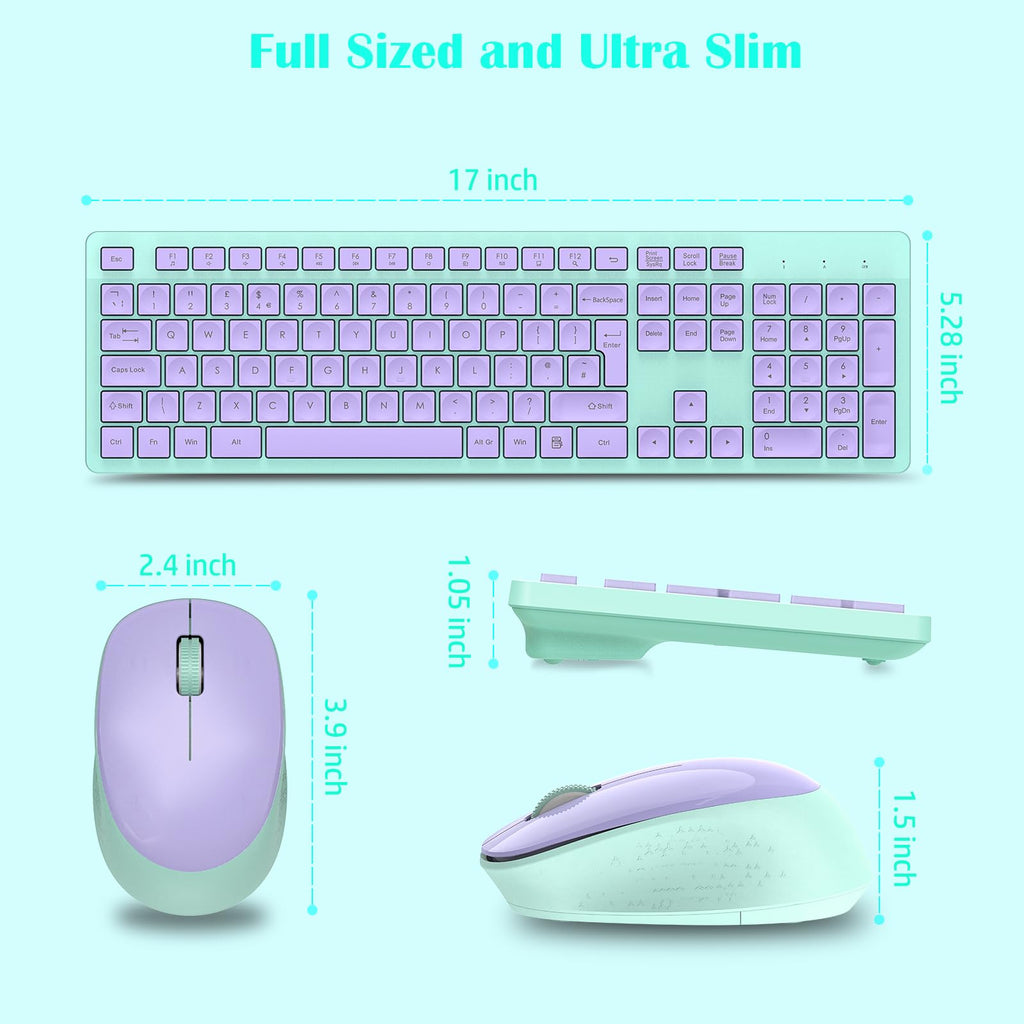 LeadsaiL Wireless Keyboard and Mouse Set, 2.4GHz USB Computer Keyboards and Mouse Combo, Ergonomic Design with 12 Multimedia Shortcuts for HP/Lenovo Laptop and Mac-Pink