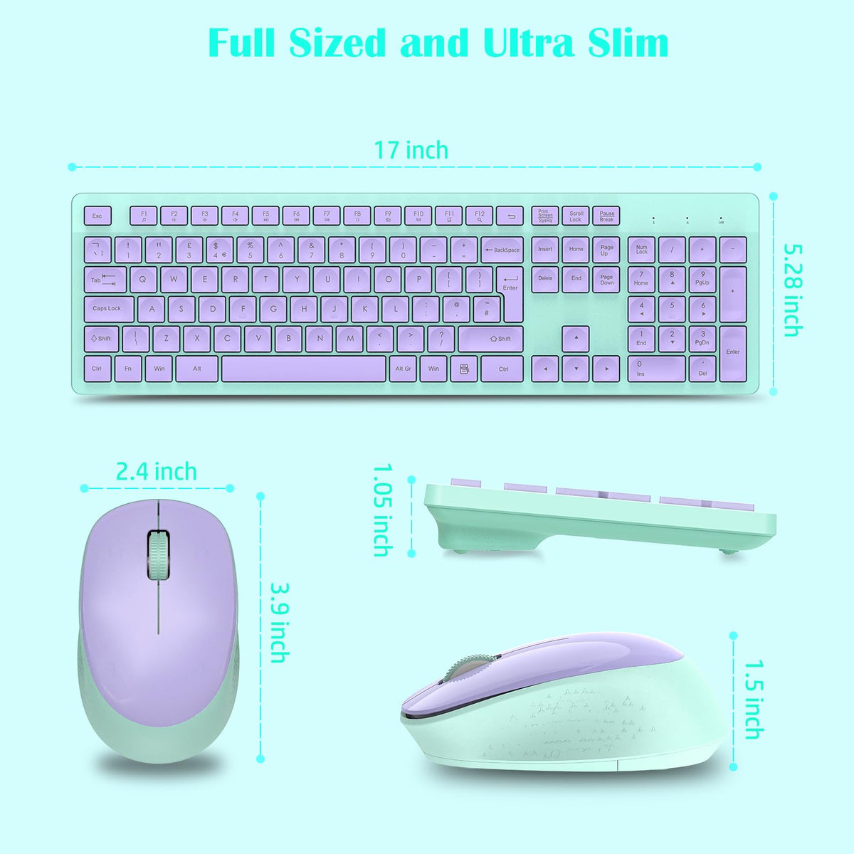 LeadsaiL Wireless Keyboard and Mouse Set, 2.4GHz USB Computer Keyboards and Mouse Combo, Ergonomic Design with 12 Multimedia Shortcuts for HP/Lenovo Laptop and Mac-Pink