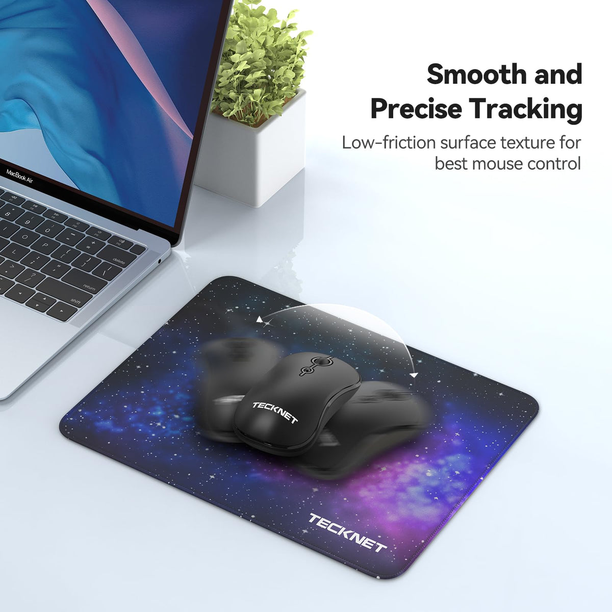 TECKNET Mouse Mat, 2 Packs with Stitched Edges, 270x210x3mm Mousepad
