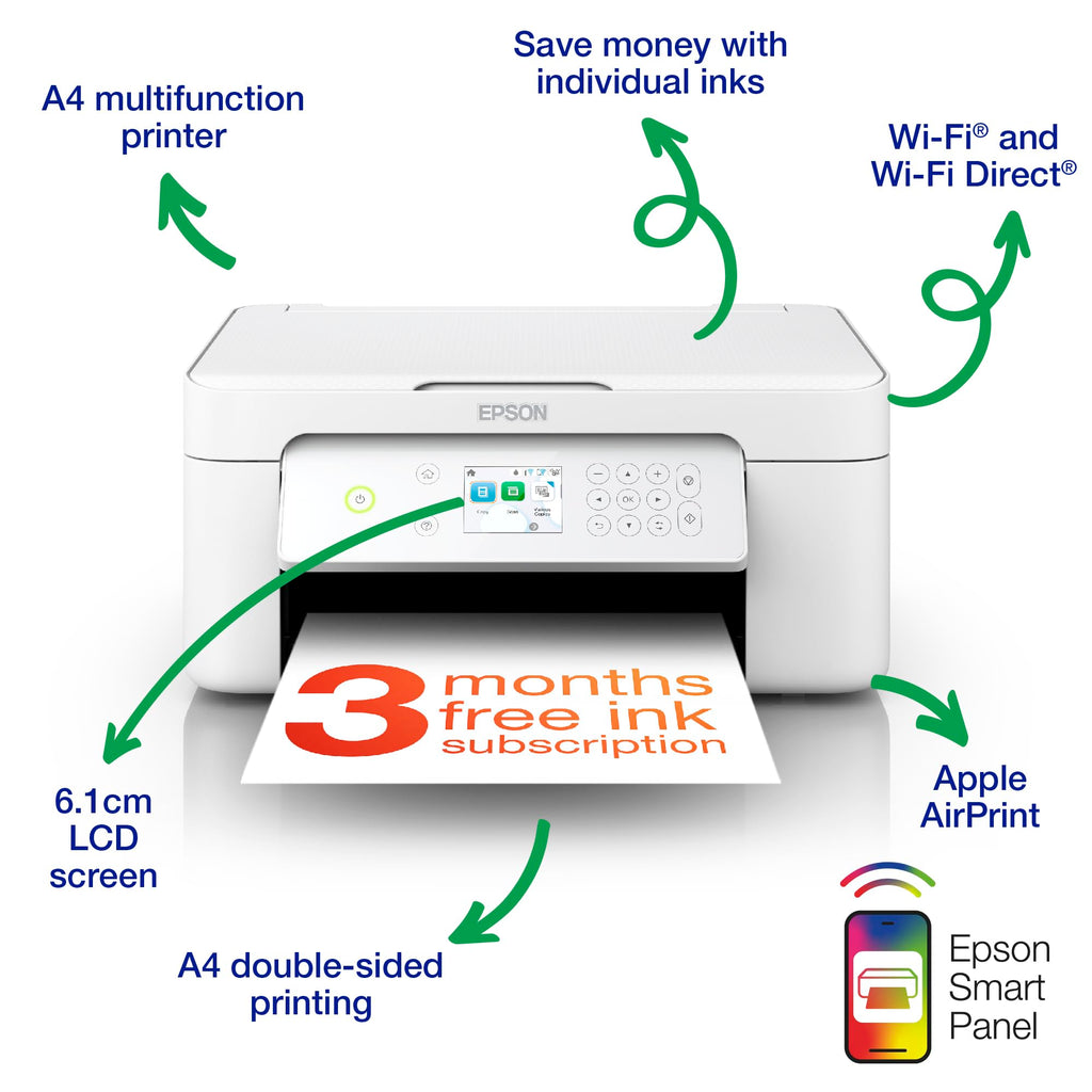 Epson Expression Home XP-4200 3-in-1 Ink Multifunction Printer, Scanner, Copier, WiFi, 1440dpi, Duplex, 2.4 Inch Display, DIN A4, incl. 3 Months Readyprint Flex Trial