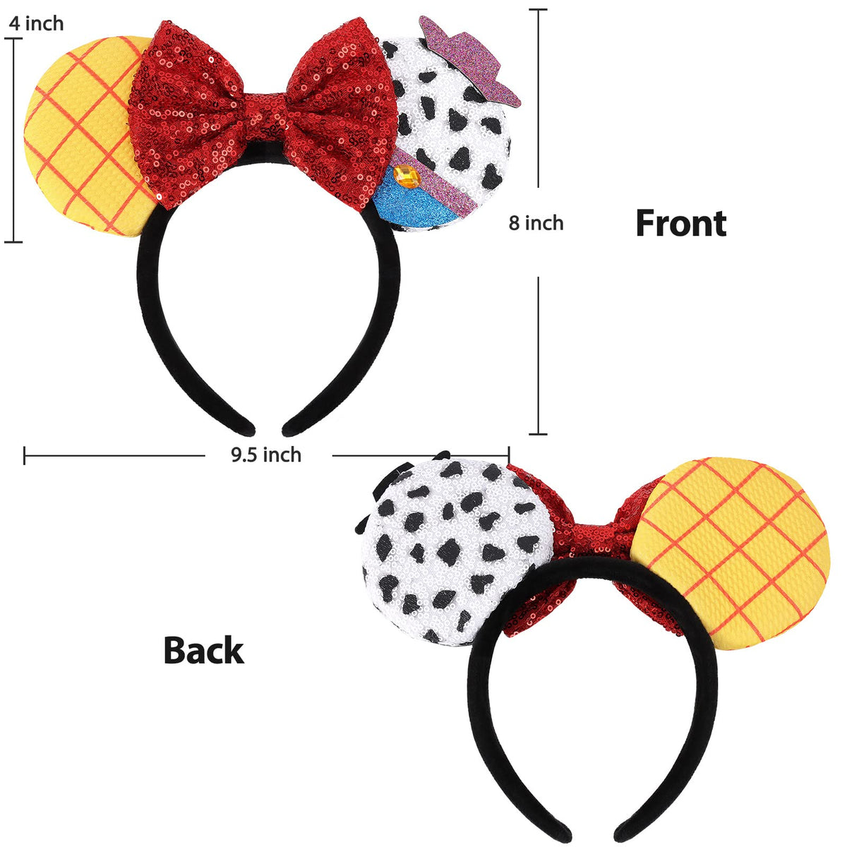 UNSPAZ Mouse Ears Headbands, Sequin Mouse Ears for Women Girls Boys, Shiny Bow Headband for Cosplay Costume Party Decorations Hair Accessories (Polka Dots)
