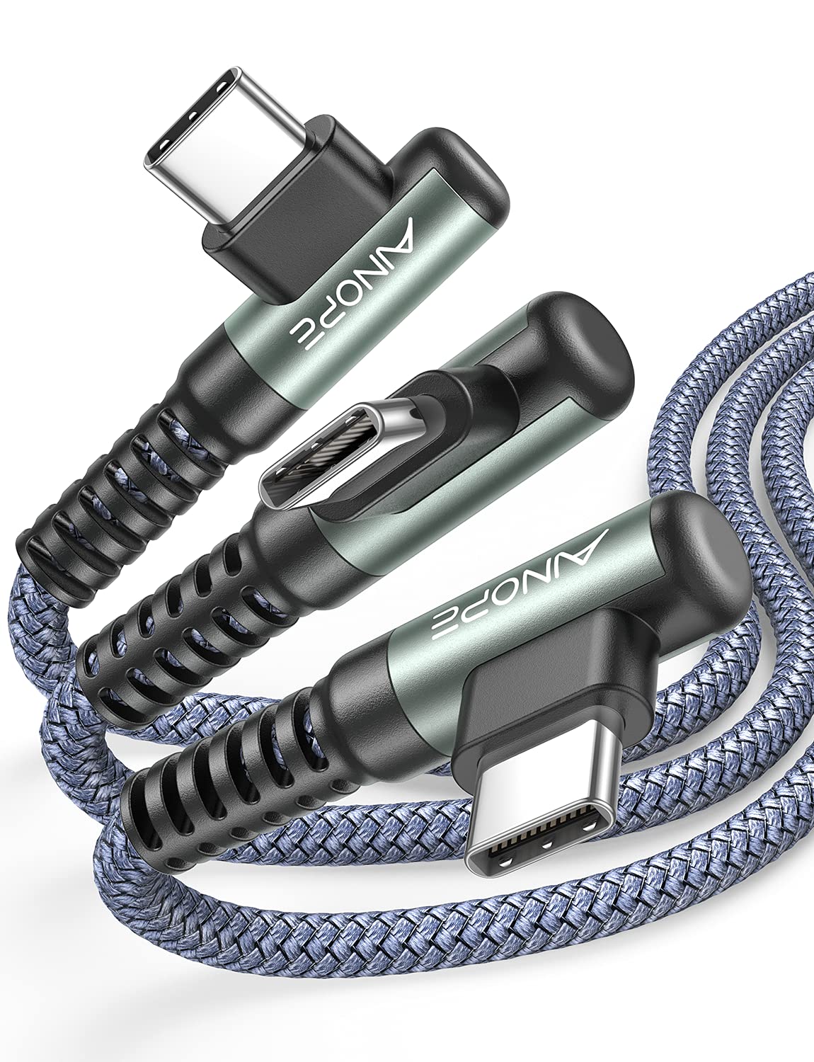 AINOPE 2-Pack 0.5ft USB C Cable, 3.1A Fast Charging, Right Angle, Durable Nylon Braided, Compatible with Galaxy S22 S21 Plus S20, Note 10 9 LG, Type C Charger