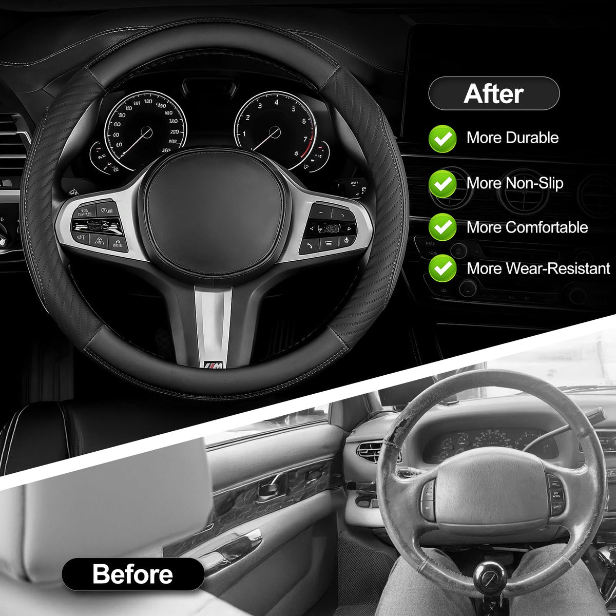 Universal Car Steering Wheel Cover Leather 37-38 cm Soft Microfiber - Gray