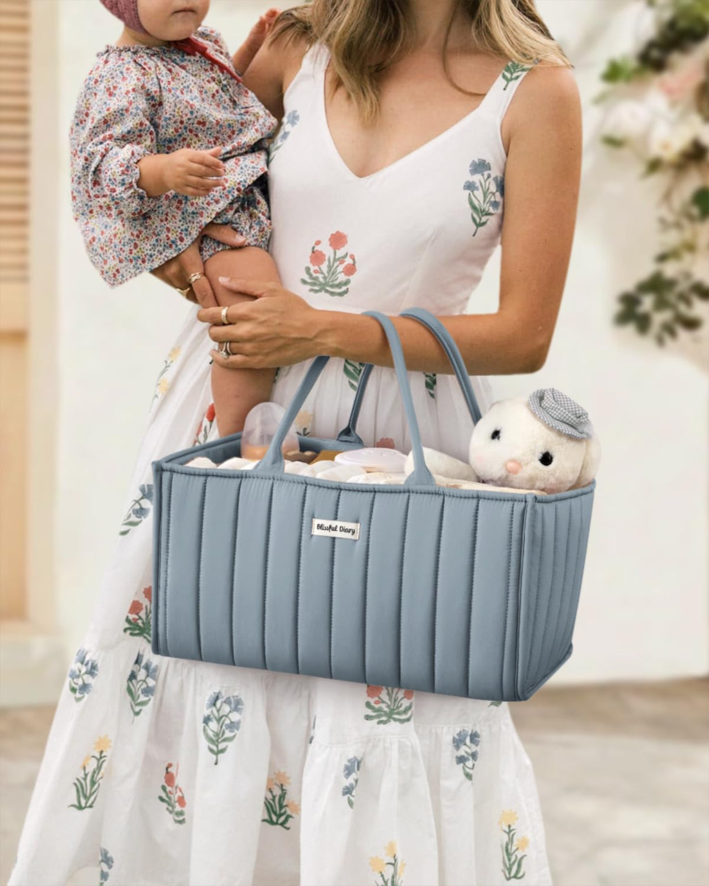 Blissful Diary Nappy Caddy Organiser, Baby Diaper Caddy for Nappy Station, Stylish Storage Basket for Newborn Essentials, Baby Shower Gifts for Girl or Boy, Sage Green