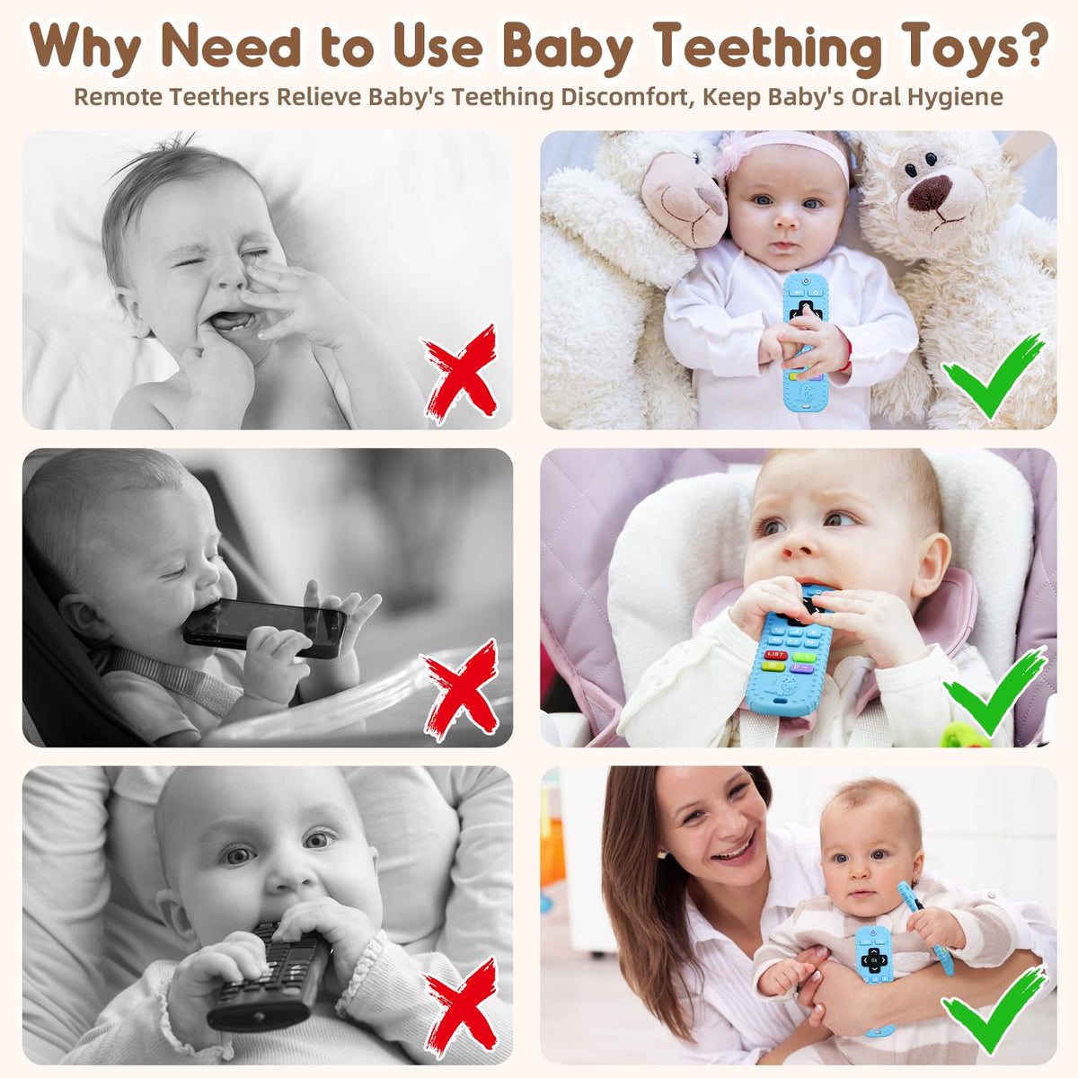 Teething Relief Teethers Toys for Babies 3-6 12 Months Gifts, Silicone Remote Control Baby Teether Bath Toys for 3 6 9 Months Newborn Infant Boy Girl Autism, Food Grade Silicone Sensory Toys, Black