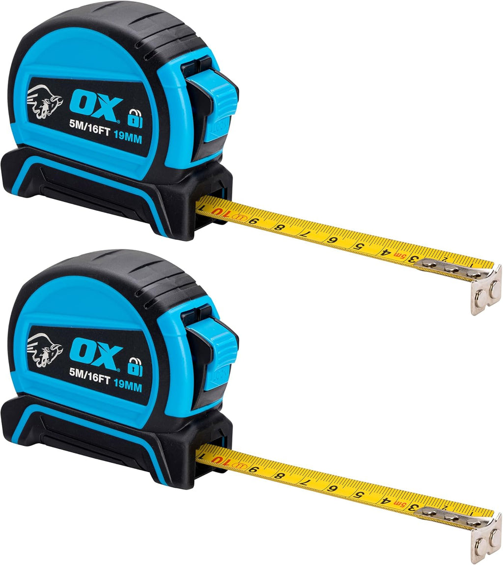 OX Pro Dual Auto Lock Tape Measure 5m, Magnetic Hook, Metric & Imperial