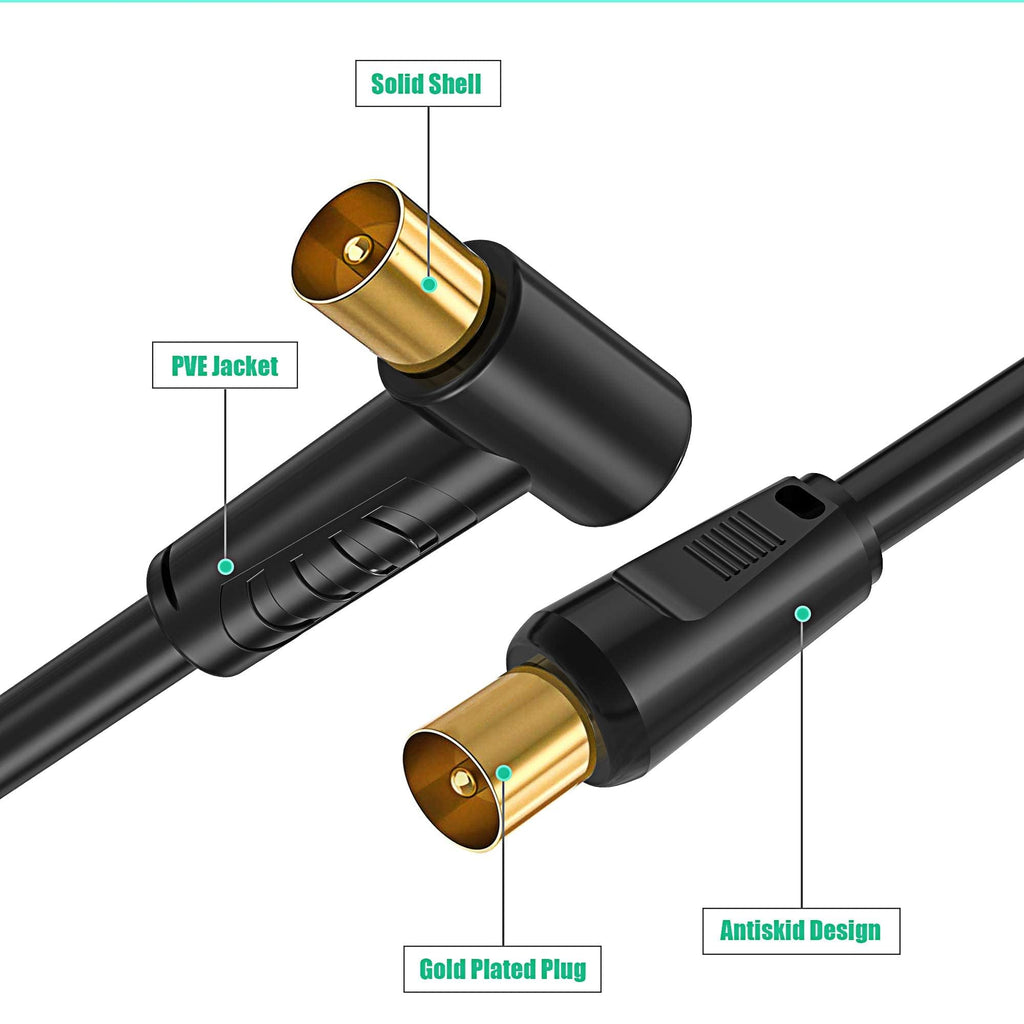 Ancable TV Aerial Cable with Coaxial Adapter 5M Black TV Ariel Lead
