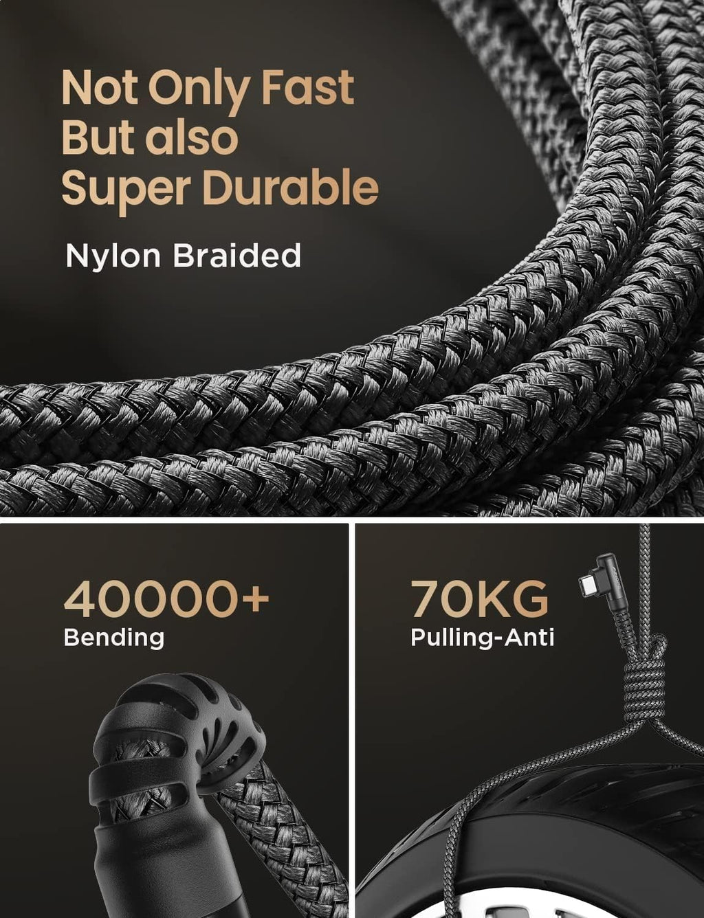 AINOPE 2-Pack 0.5ft USB C Cable, 3.1A Fast Charging, Right Angle, Durable Nylon Braided, Compatible with Galaxy S22 S21 Plus S20, Note 10 9 LG, Type C Charger
