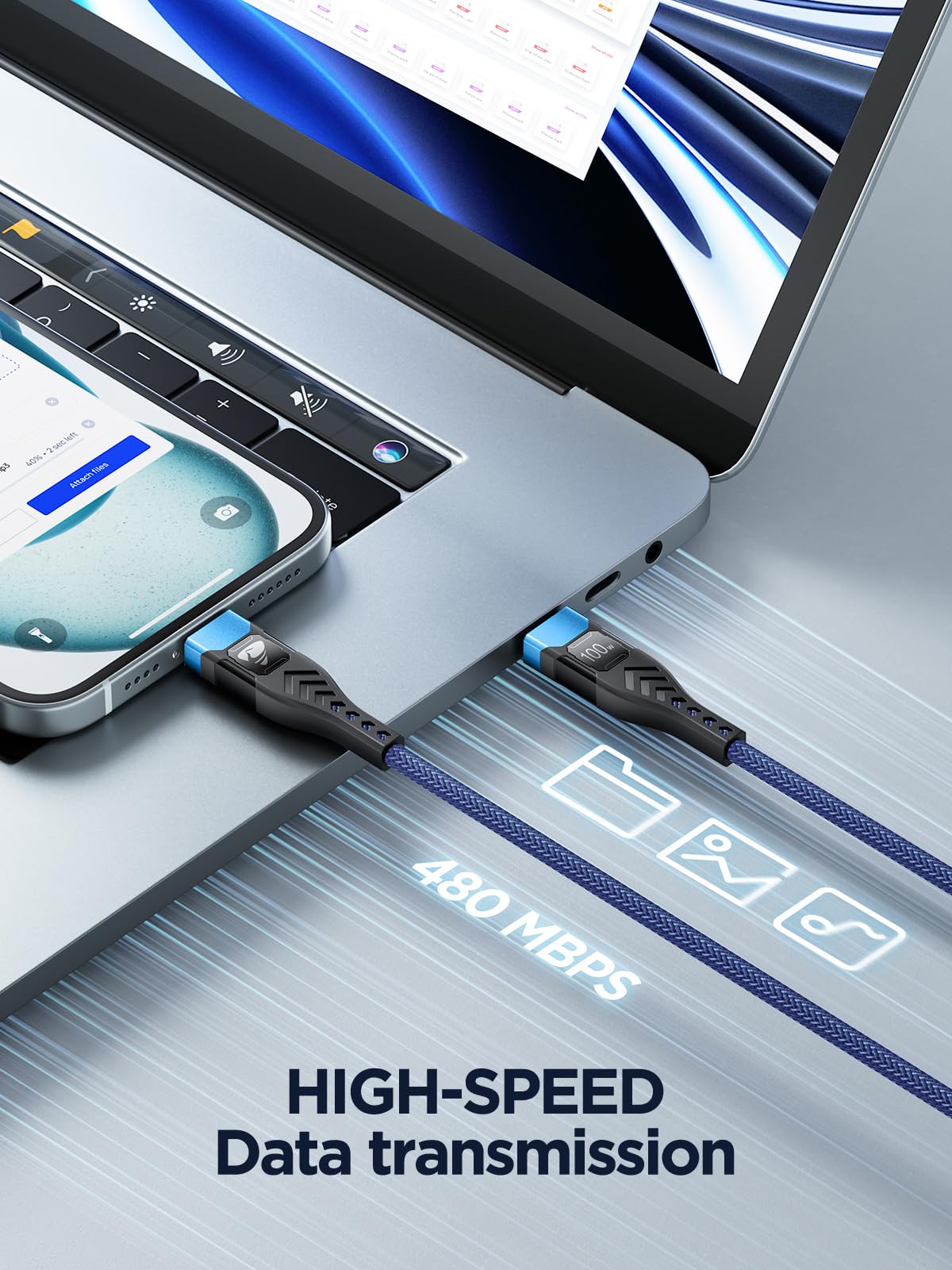 100W USB C to USB C, Fast Charging Cable 3M Long Type C Cable C to C Charger Fast Charg Lead Usbc to Usbc for iPhone 16 15 Pro Max Plus MacBook iPad Pro/Air Samsung Galaxy S23/S22/S21 Google Pixel