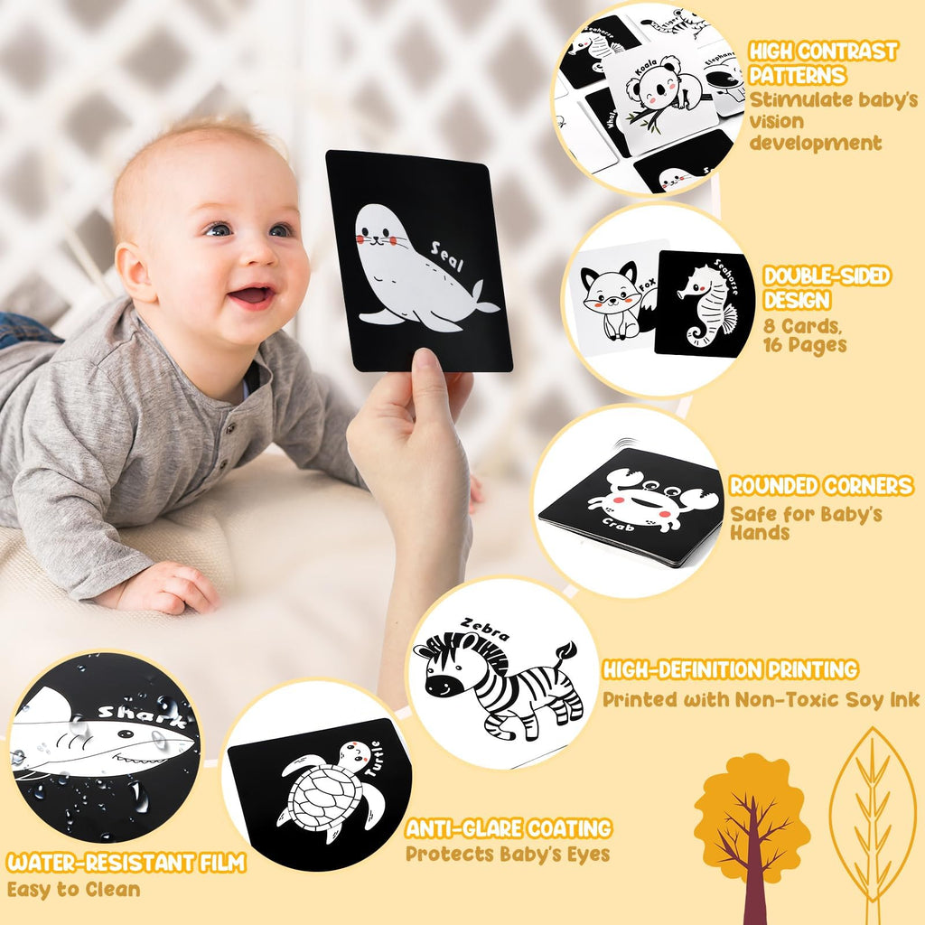 URMYWO Black and White Tummy Time High Contrast Newborn Toys 0-3 Months, Soft Baby Book, Visual Stimulation Montessori Sensory Infant Toys 0-6-12 Months, Shower Gift for Boys Girls